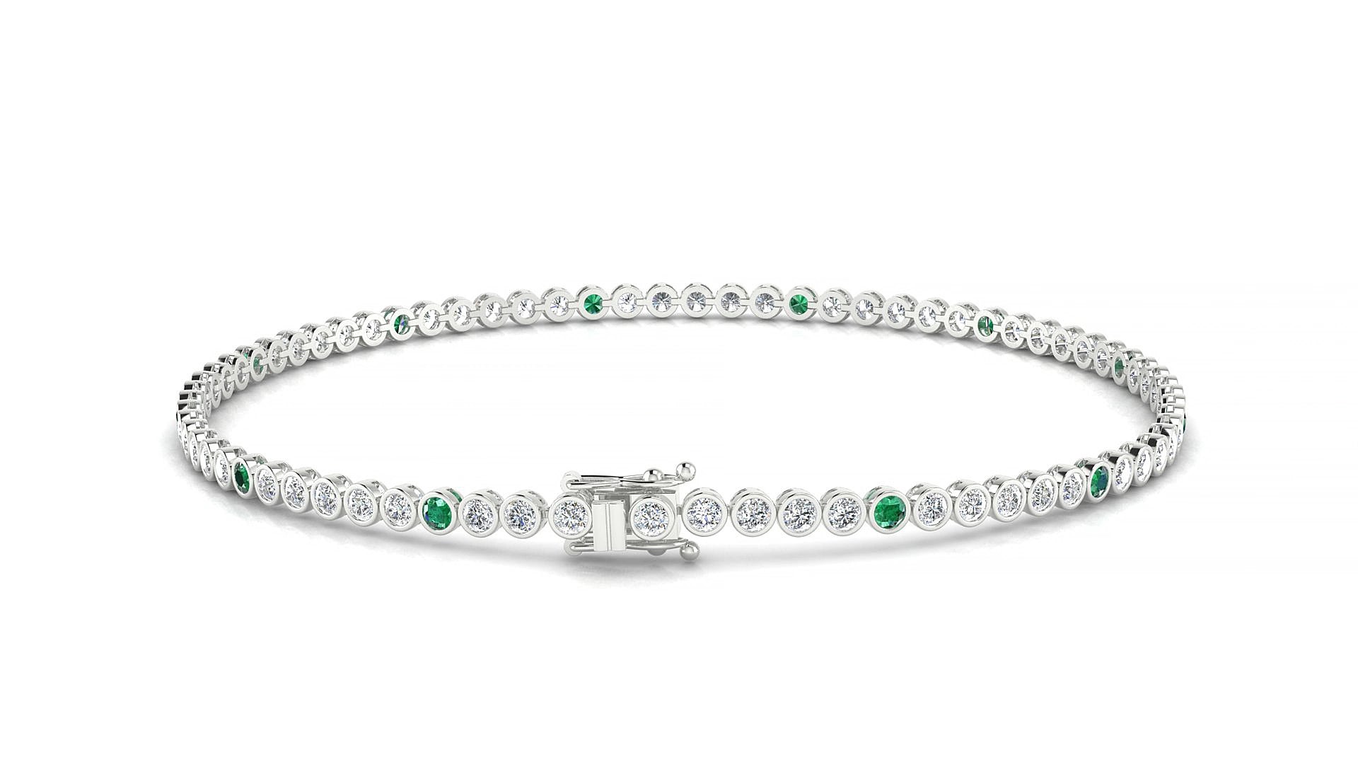 Avila 1-5 | 18k White Gold 1.7 mm Round Natural Emerald & Diamond 15 cm Tennis Bracelet