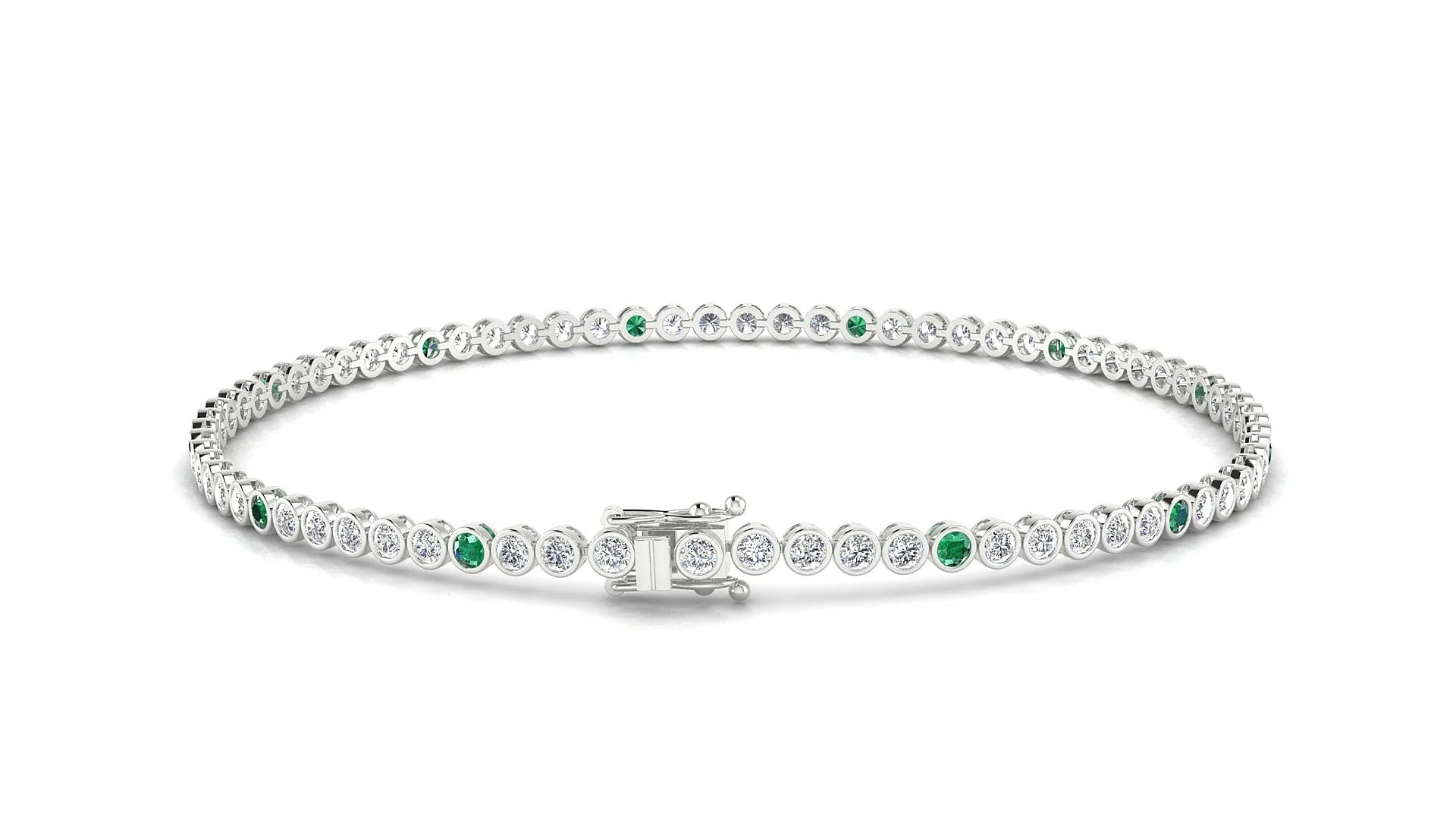 Avila 1-5 | 18k White Gold 1.7 mm Round Natural Emerald & Diamond Tennis Bracelet