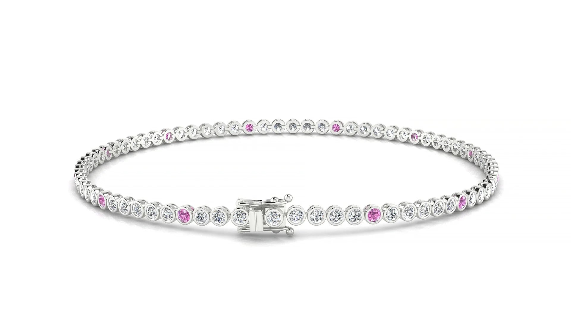 Avila 1-5 | 18k White Gold 1.7 mm Round Natural Pink Sapphire & Diamond Tennis Bracelet