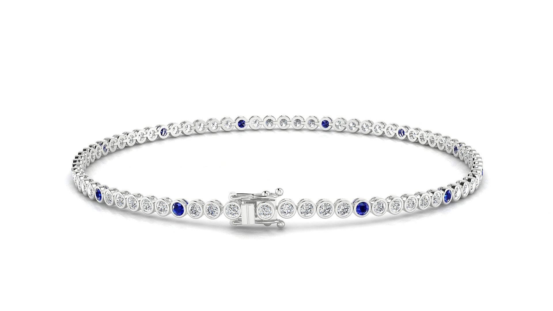 Avila 1-5 | 18k White Gold 1.7 mm Round Natural Sapphire & Diamond 19 cm Tennis Bracelet