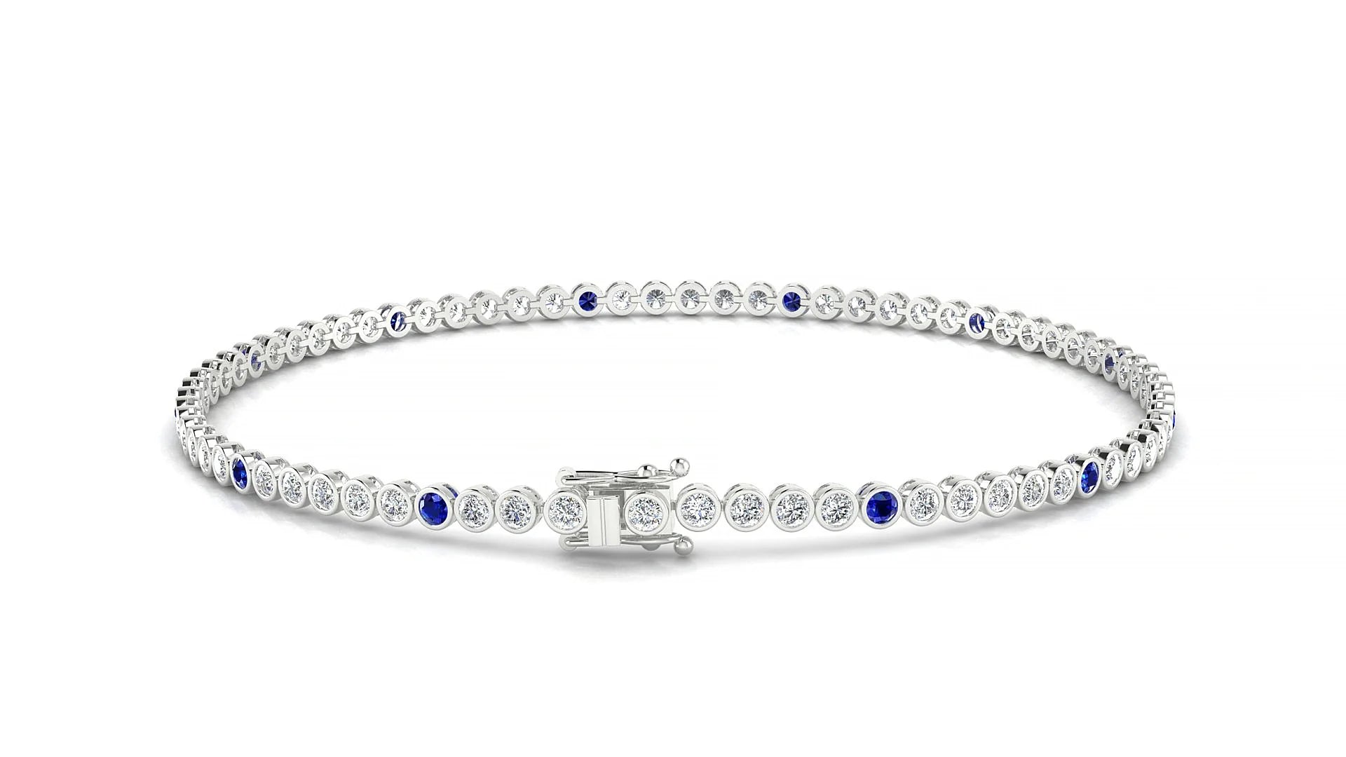 Avila 1-5 | 18k White Gold 1.7 mm Round Natural Sapphire & Diamond Tennis Bracelet