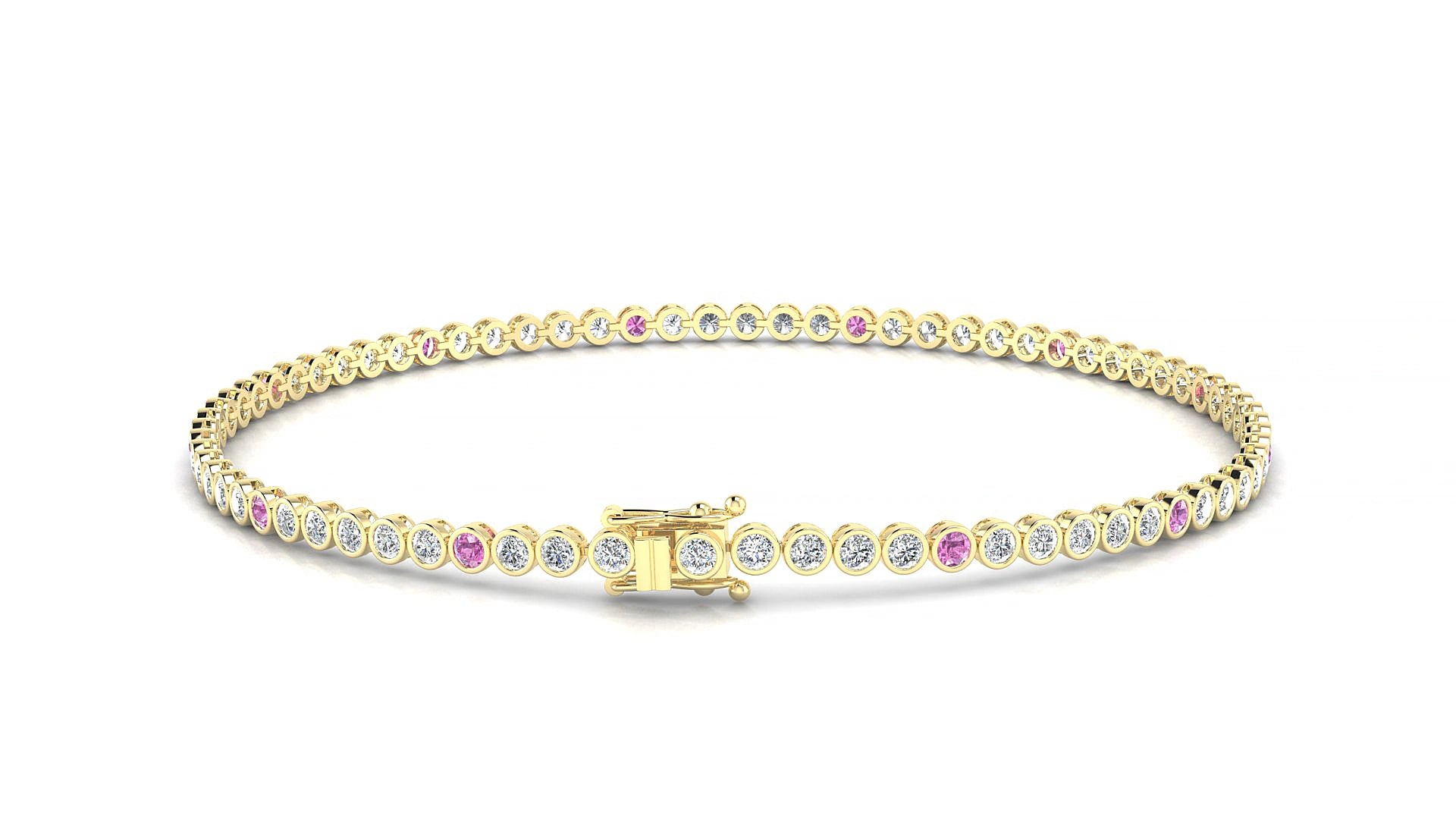 Avila 1-5 | 18k Yellow Gold 1.7 mm Round Natural Pink Sapphire & Diamond 18 cm Tennis Bracelet