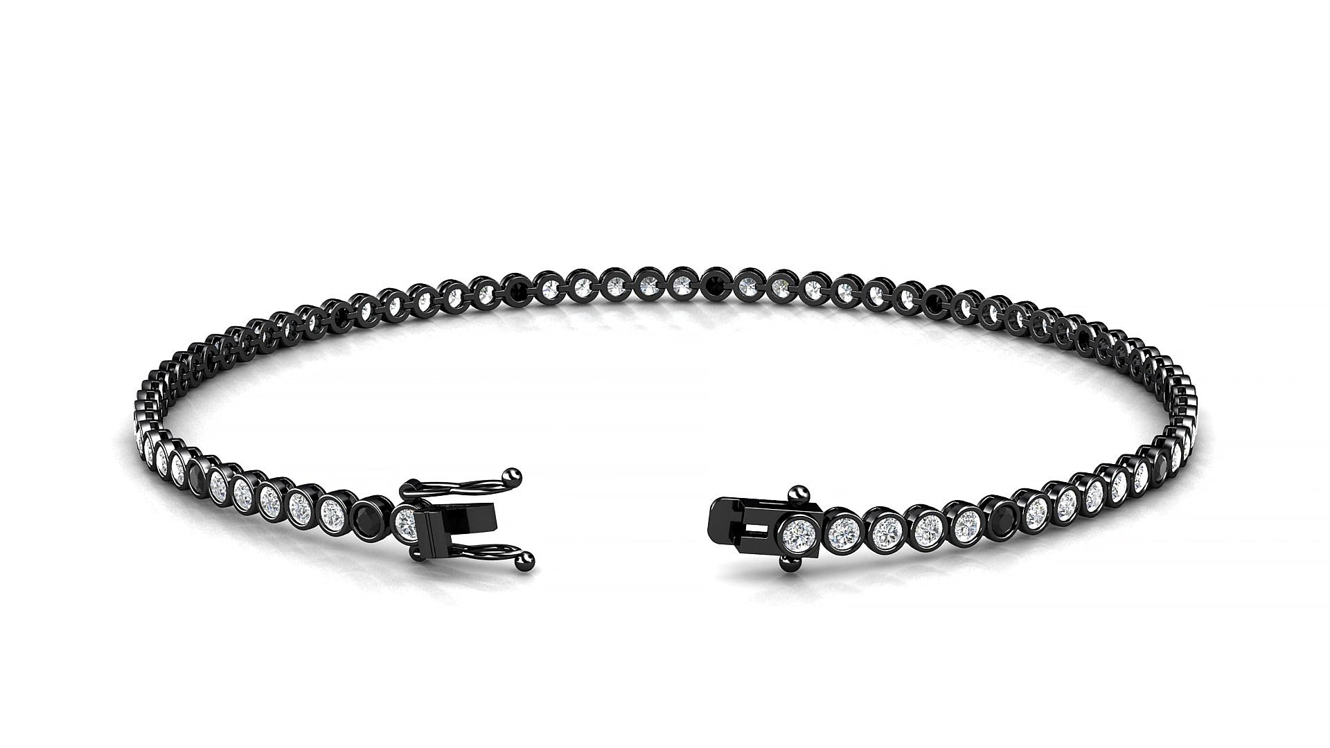 Avila 1-5 | 18k Black Gold 1.7 mm Round Natural Black Diamond & Diamond 15 cm Tennis Bracelet
