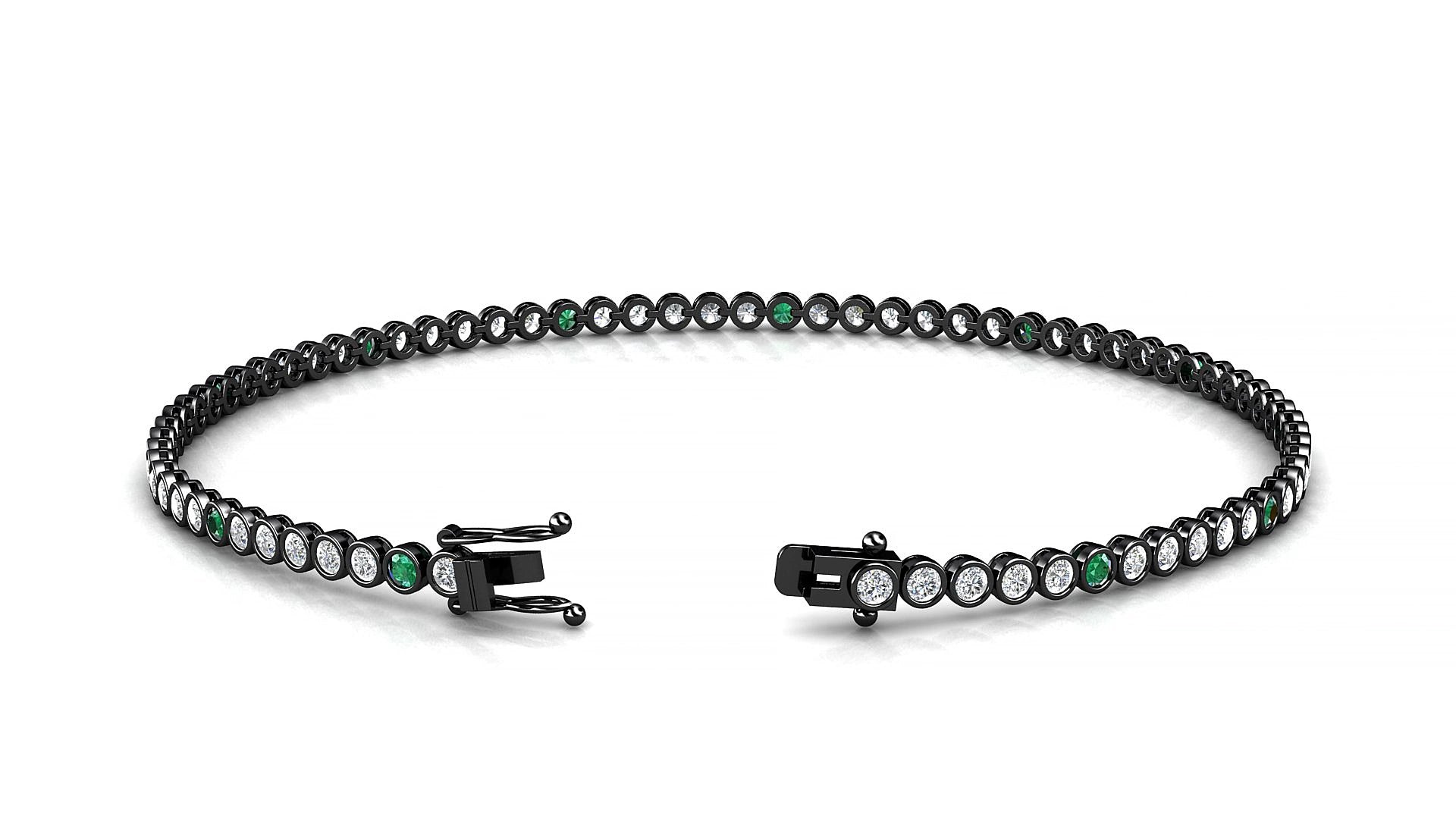 Avila 1-5 | 18k Black Gold 1.7 mm Round Natural Emerald & Diamond 15 cm Tennis Bracelet