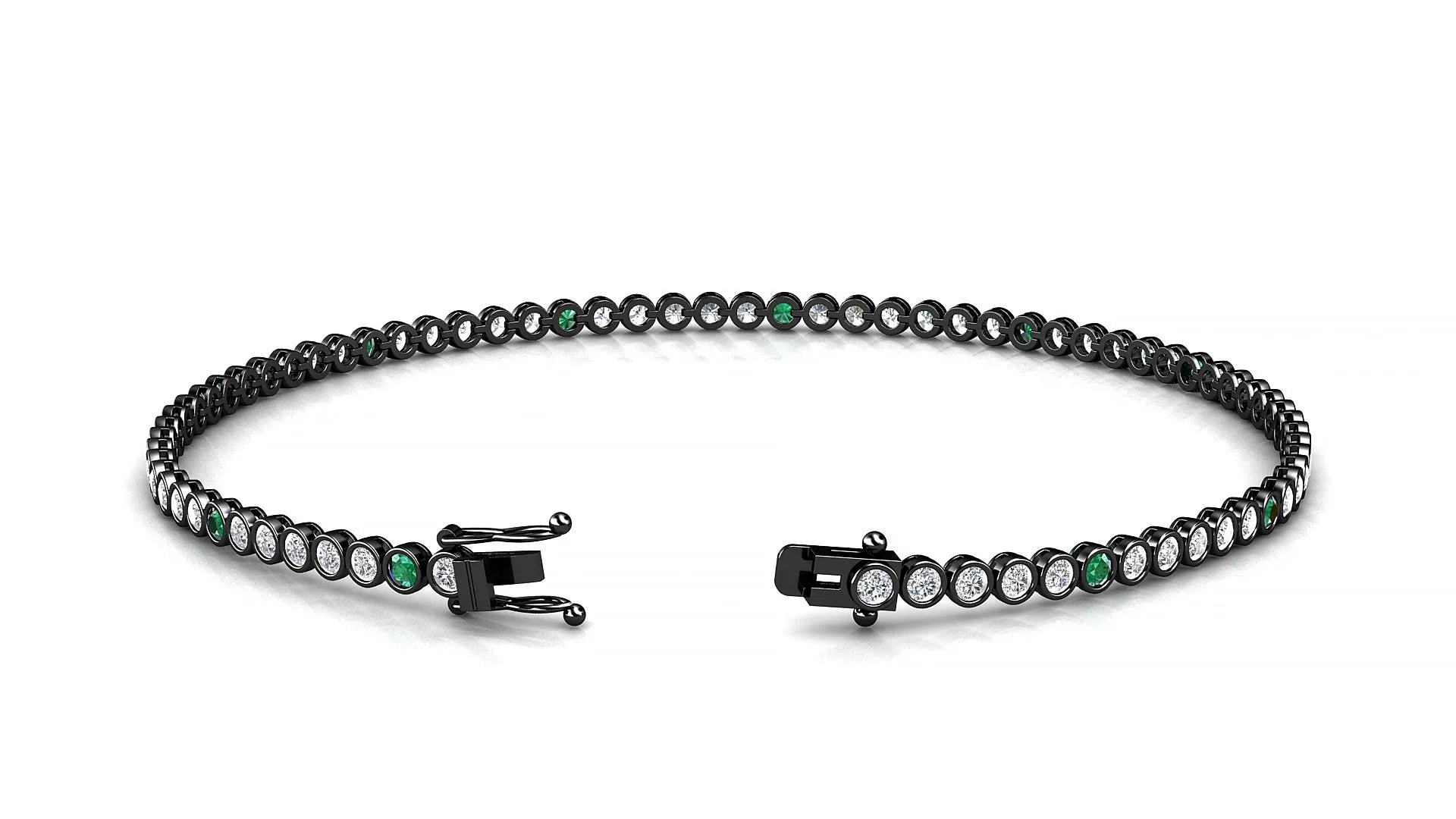 Avila 1-5 | 18k Black Gold 1.7 mm Round Natural Emerald & Diamond Tennis Bracelet