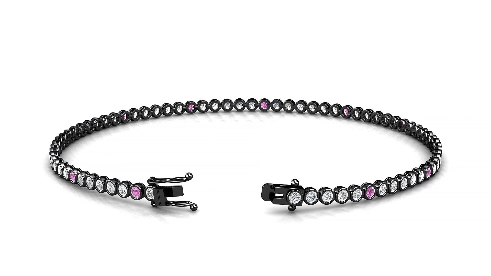 Avila 1-5 | 18k Black Gold 1.7 mm Round Natural Pink Sapphire & Diamond 17 cm Tennis Bracelet