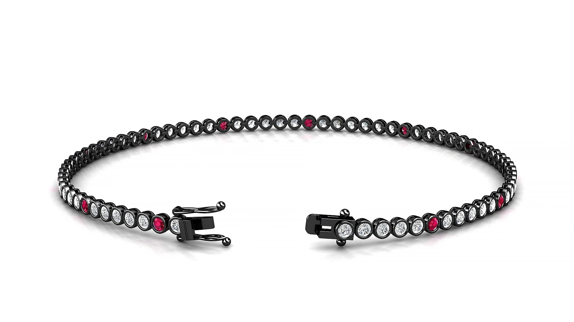 Avila 1-5 | 18k Black Gold 1.7 mm Round Natural Ruby & Diamond Tennis Bracelet