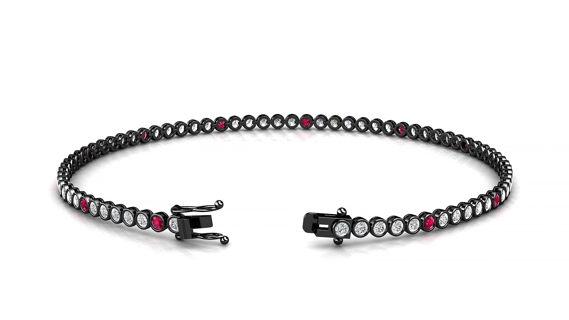 Avila 1-5 | 18k Black Gold 1.7 mm Round Natural Ruby & Diamond 15 cm Tennis Bracelet