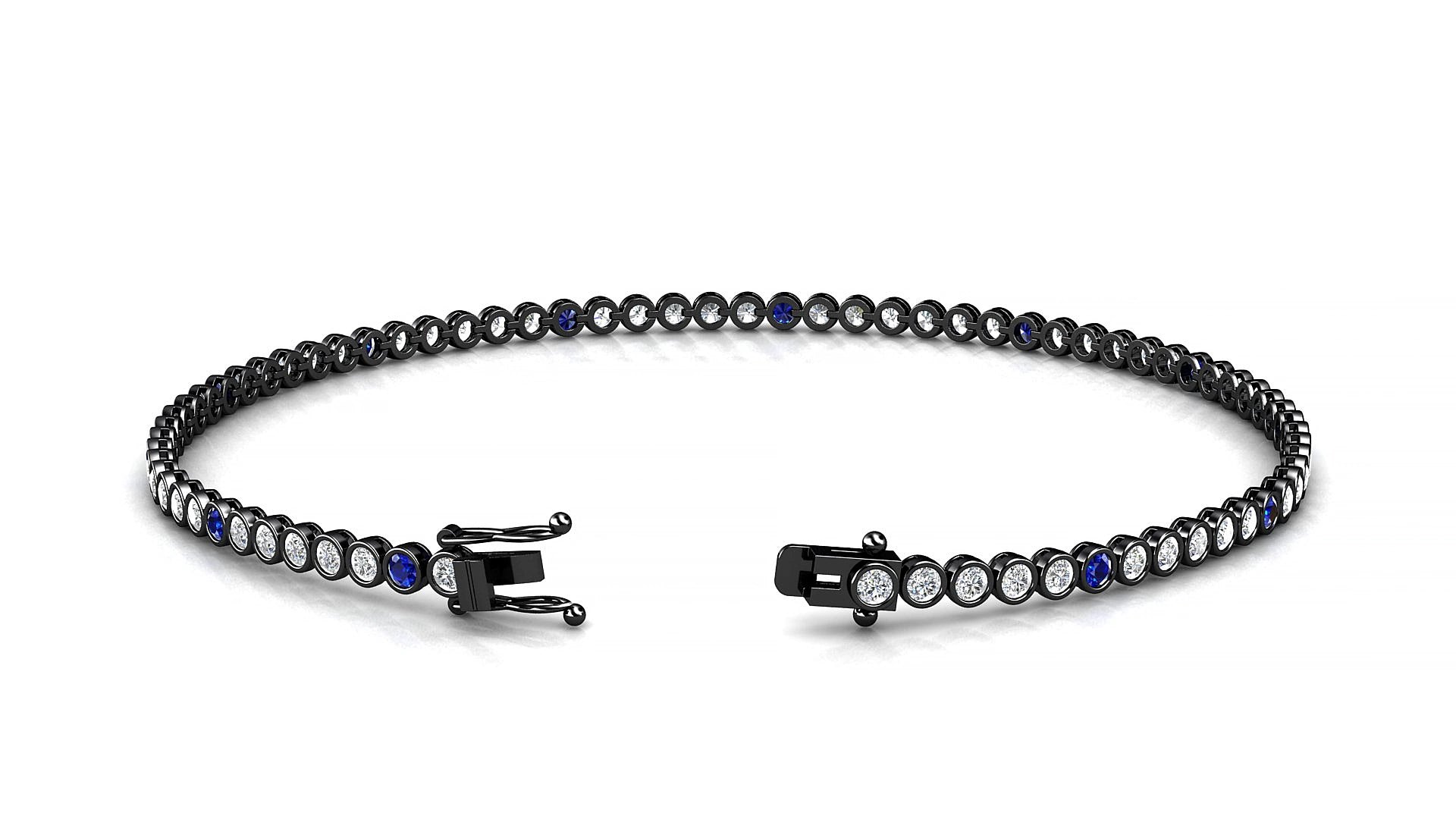 Avila 1-5 | 18k Black Gold 1.7 mm Round Natural Sapphire & Diamond 15 cm Tennis Bracelet