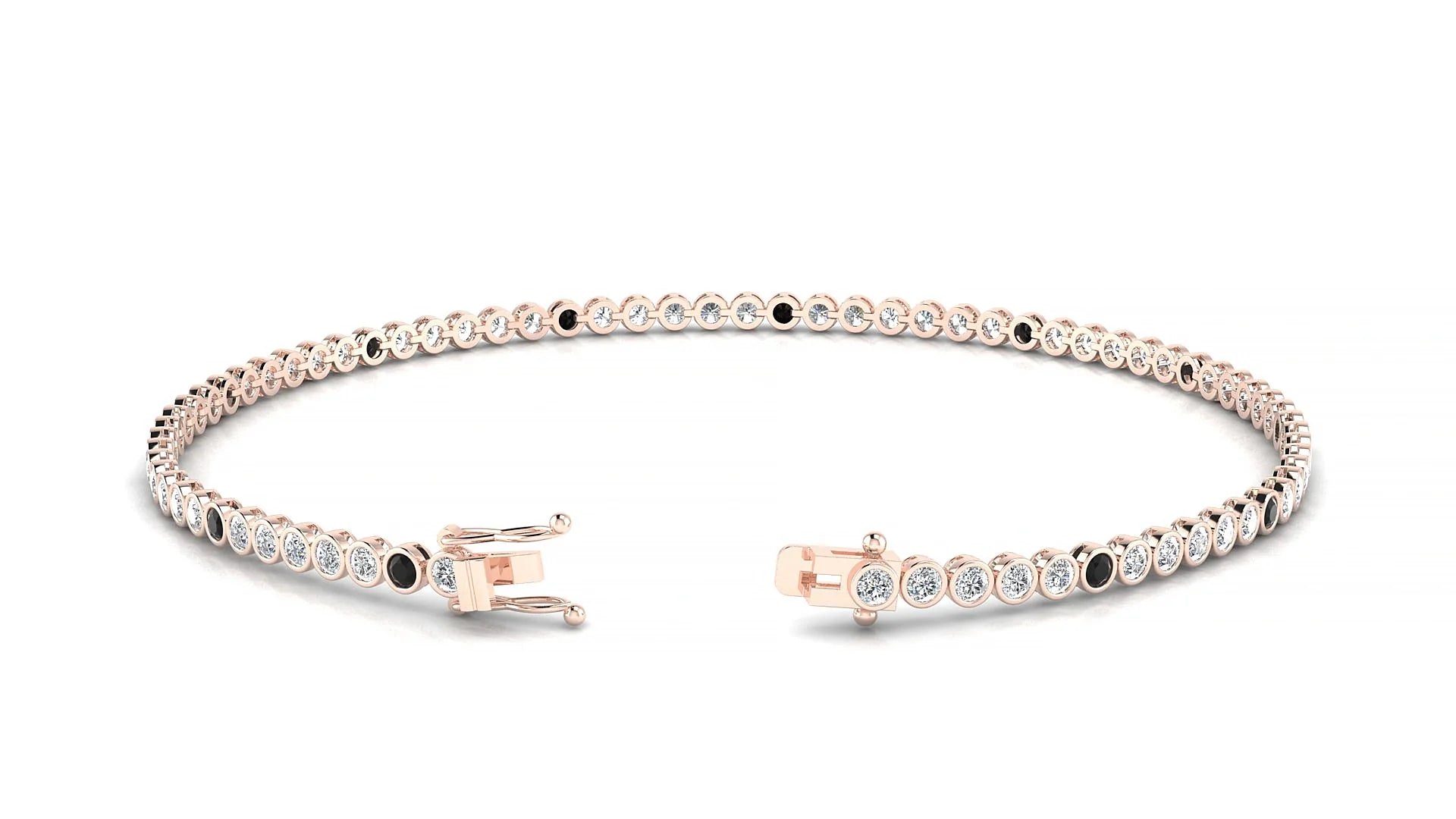 Avila 1-5 | 18k Rose Gold 1.7 mm Round Natural Black Diamond & Diamond Tennis Bracelet