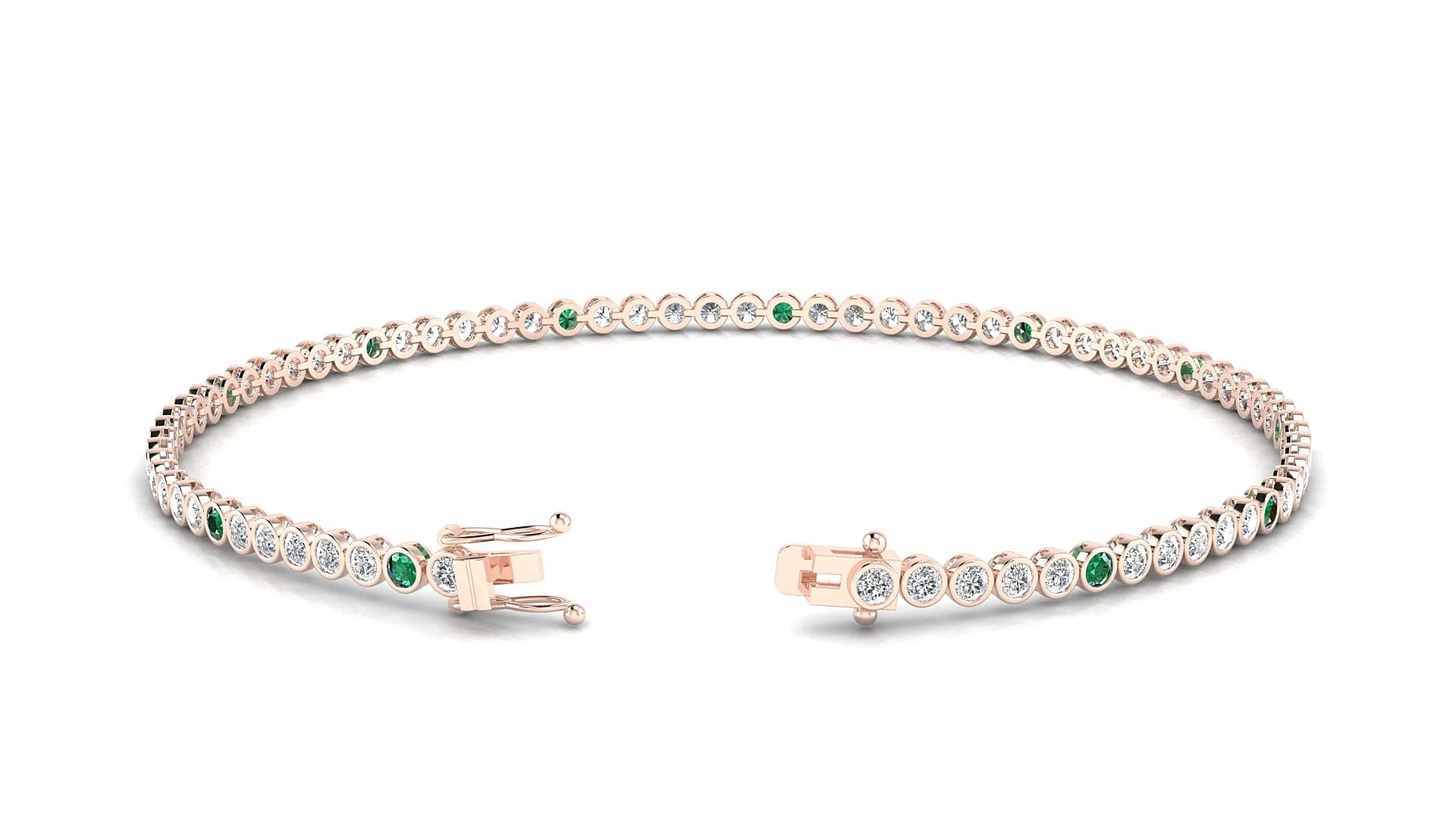Avila 1-5 | 18k Rose Gold 1.7 mm Round Natural Emerald & Diamond Tennis Bracelet