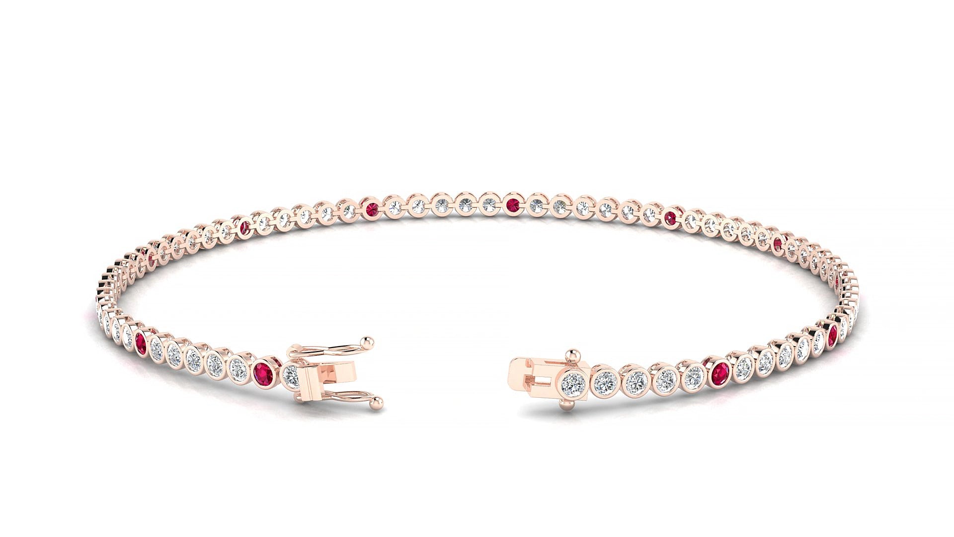 Avila 1-5 | 18k Rose Gold 1.7 mm Round Natural Ruby & Diamond 18 cm Tennis Bracelet