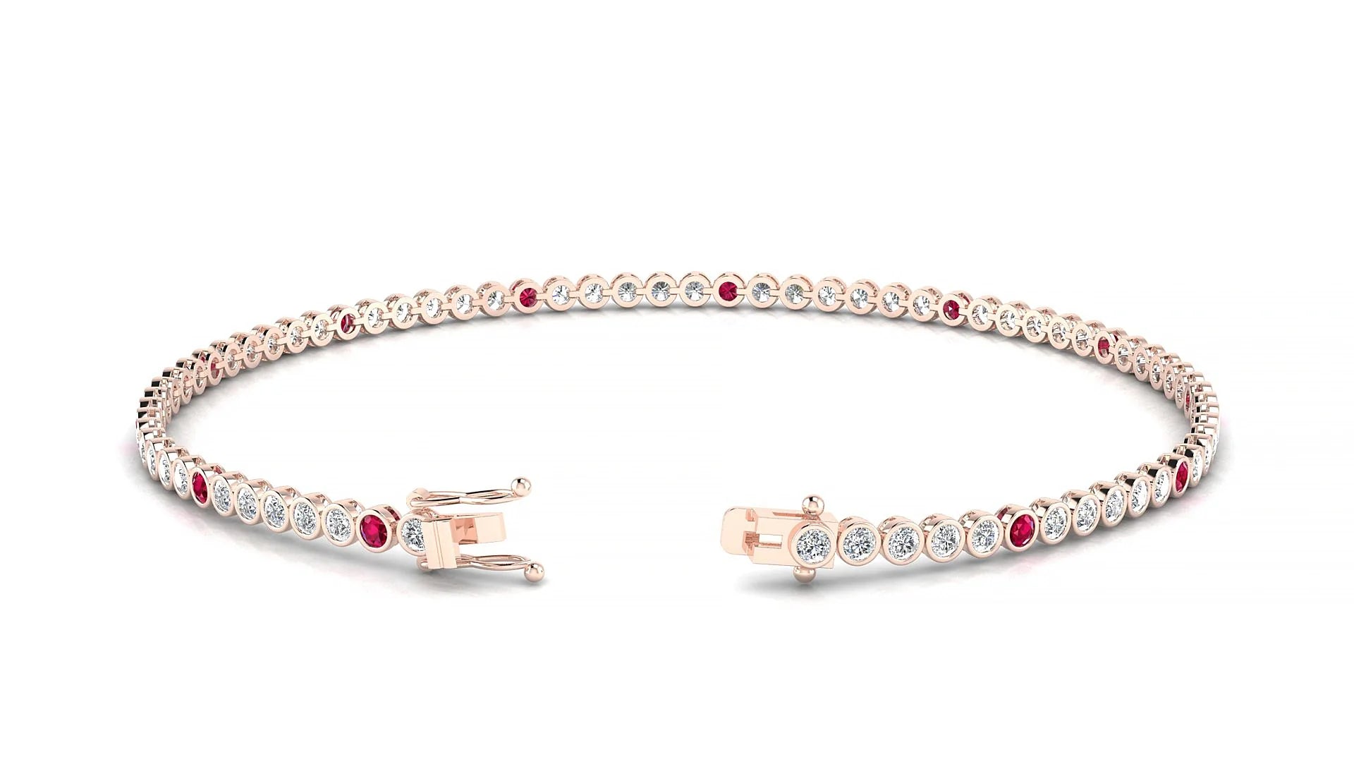 Avila 1-5 | 18k Rose Gold 1.7 mm Round Natural Ruby & Diamond Tennis Bracelet