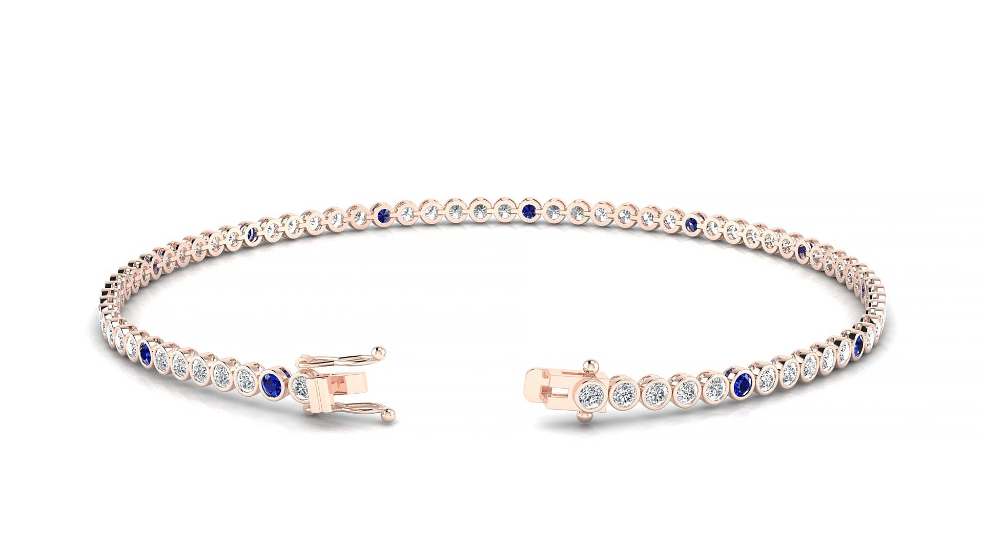 Avila 1-5 | 18k Rose Gold 1.7 mm Round Natural Sapphire & Diamond 19 cm Tennis Bracelet