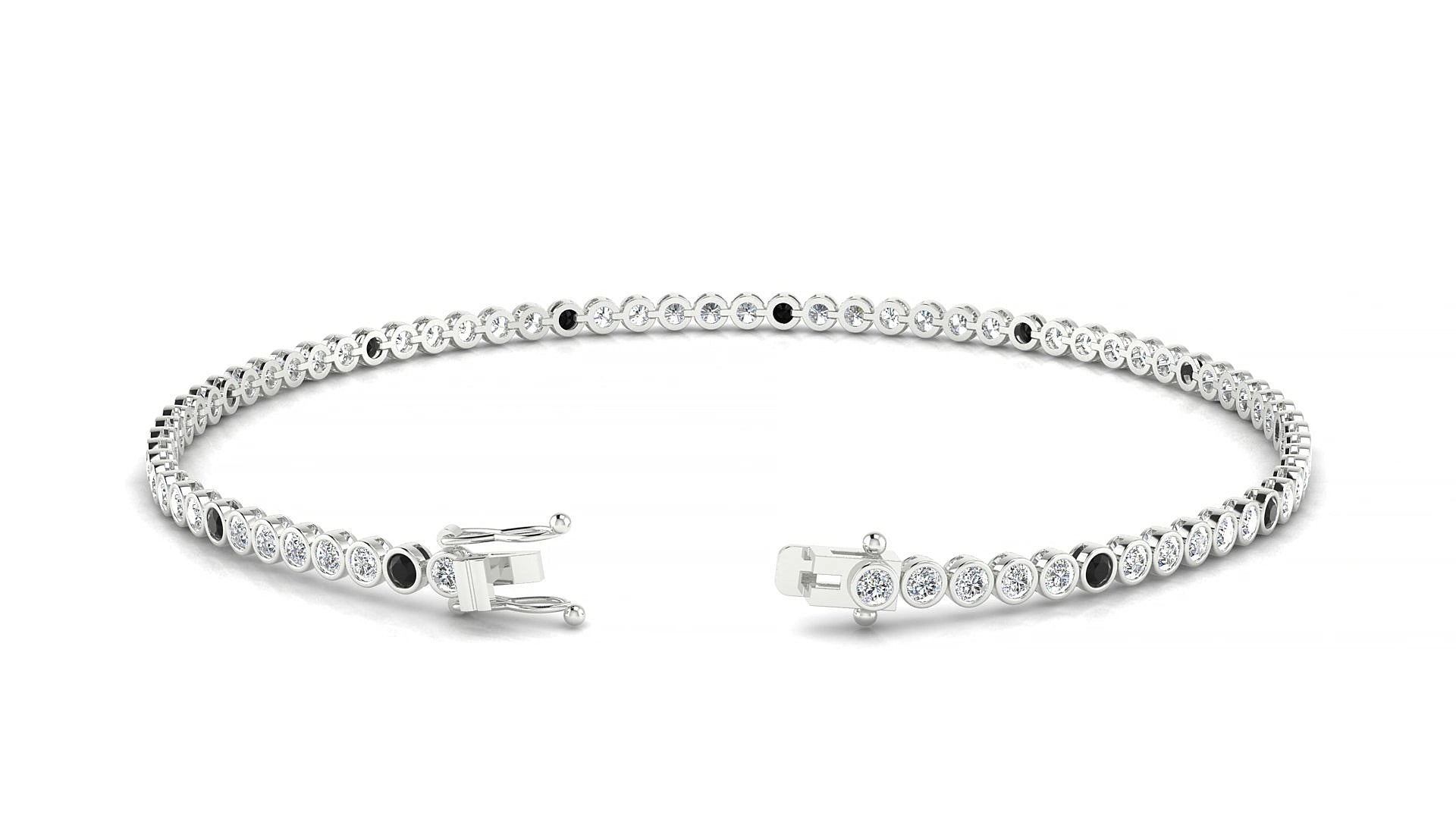 Avila 1-5 | 18k White Gold 1.7 mm Round Natural Black Diamond & Diamond 15 cm Tennis Bracelet