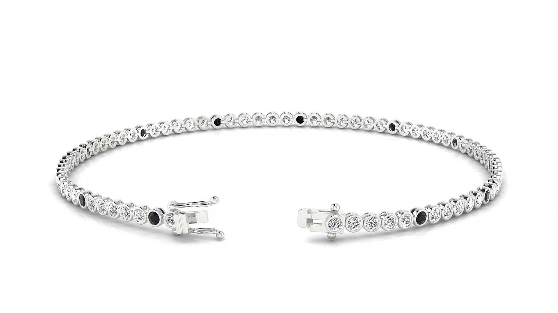 Avila 1-5 | 18k White Gold 1.7 mm Round Natural Black Diamond & Diamond Tennis Bracelet