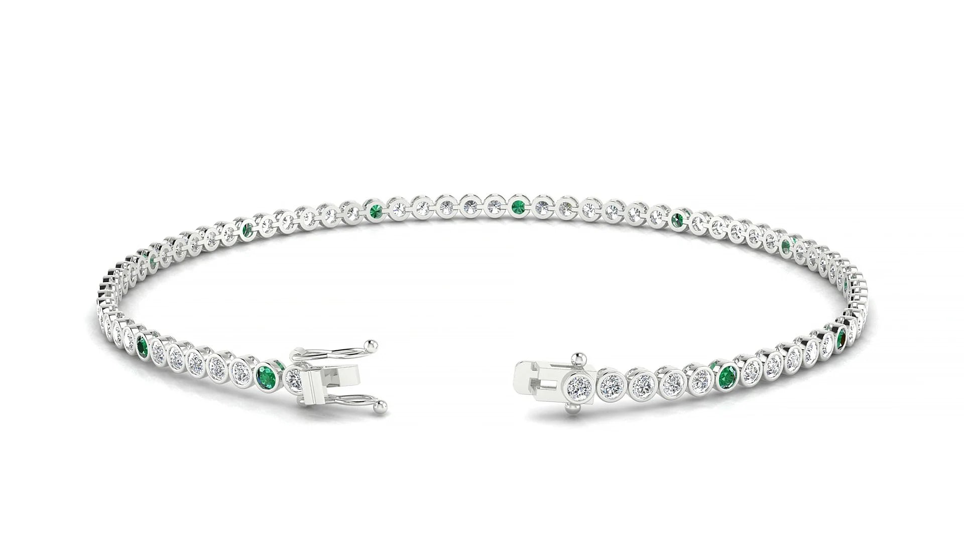 Avila 1-5 | 18k White Gold 1.7 mm Round Natural Emerald & Diamond Tennis Bracelet