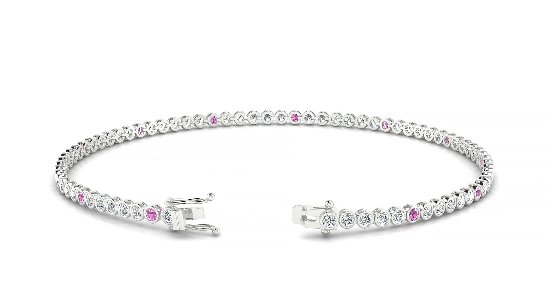 Avila 1-5 | 18k White Gold 1.7 mm Round Natural Pink Sapphire & Diamond 18 cm Tennis Bracelet