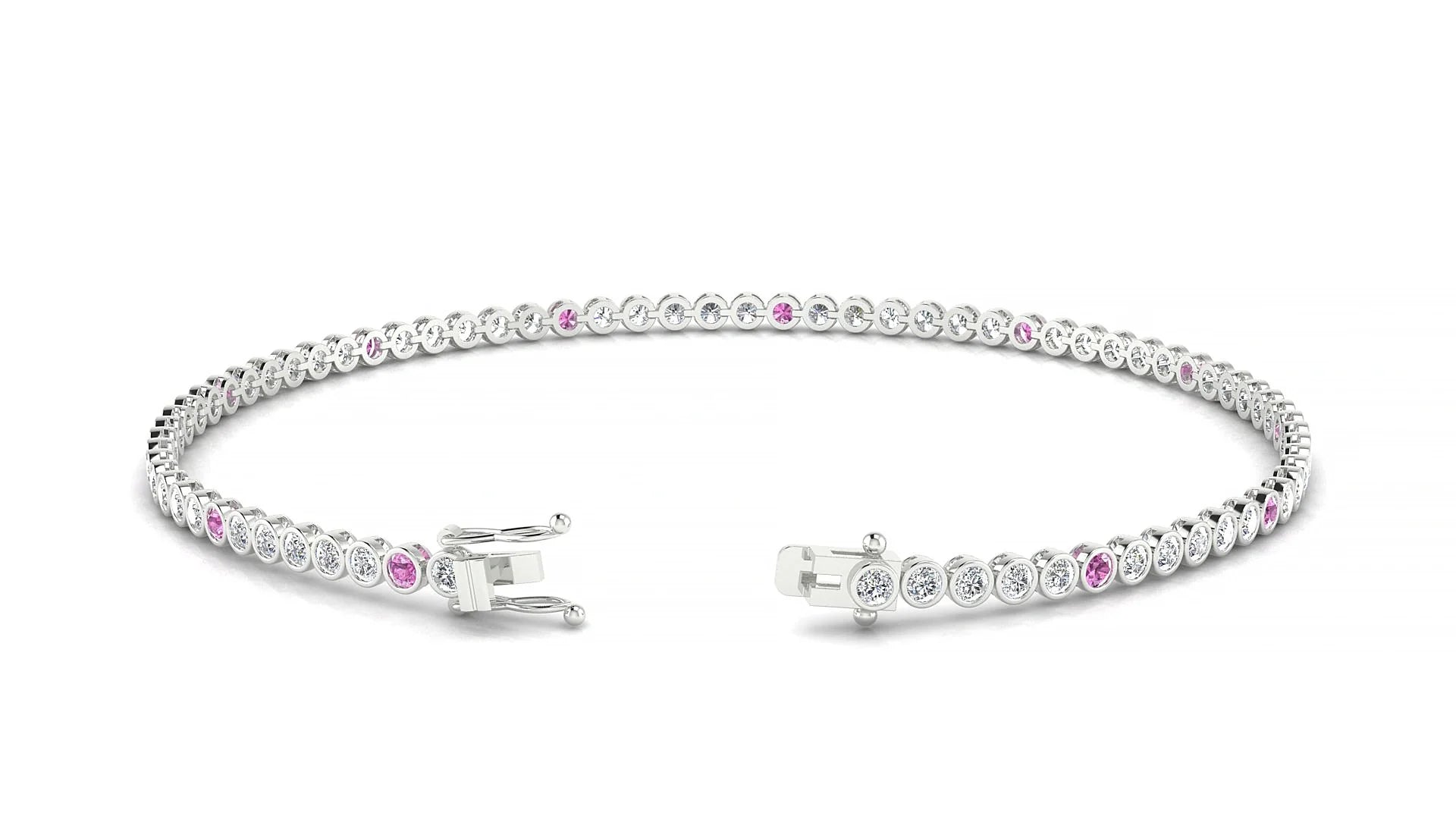 Avila 1-5 | 18k White Gold 1.7 mm Round Natural Pink Sapphire & Diamond Tennis Bracelet