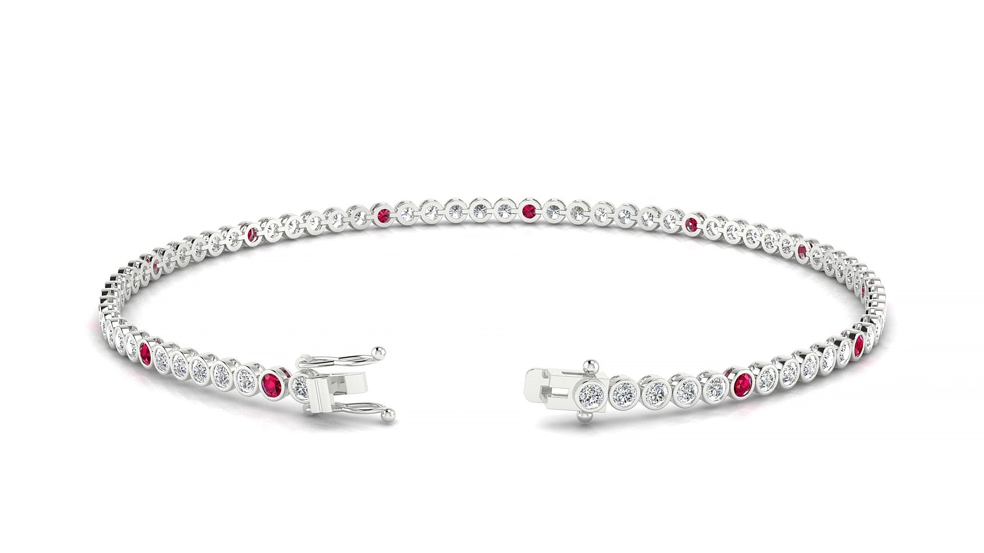 Avila 1-5 | 18k White Gold 1.7 mm Round Natural Ruby & Diamond 15 cm Tennis Bracelet