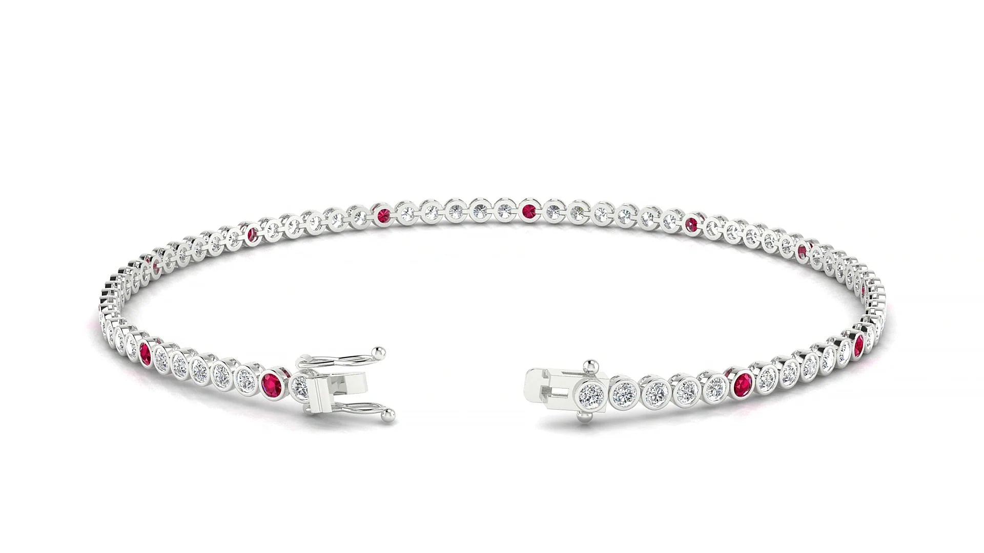 Avila 1-5 | 18k White Gold 1.7 mm Round Natural Ruby & Diamond Tennis Bracelet