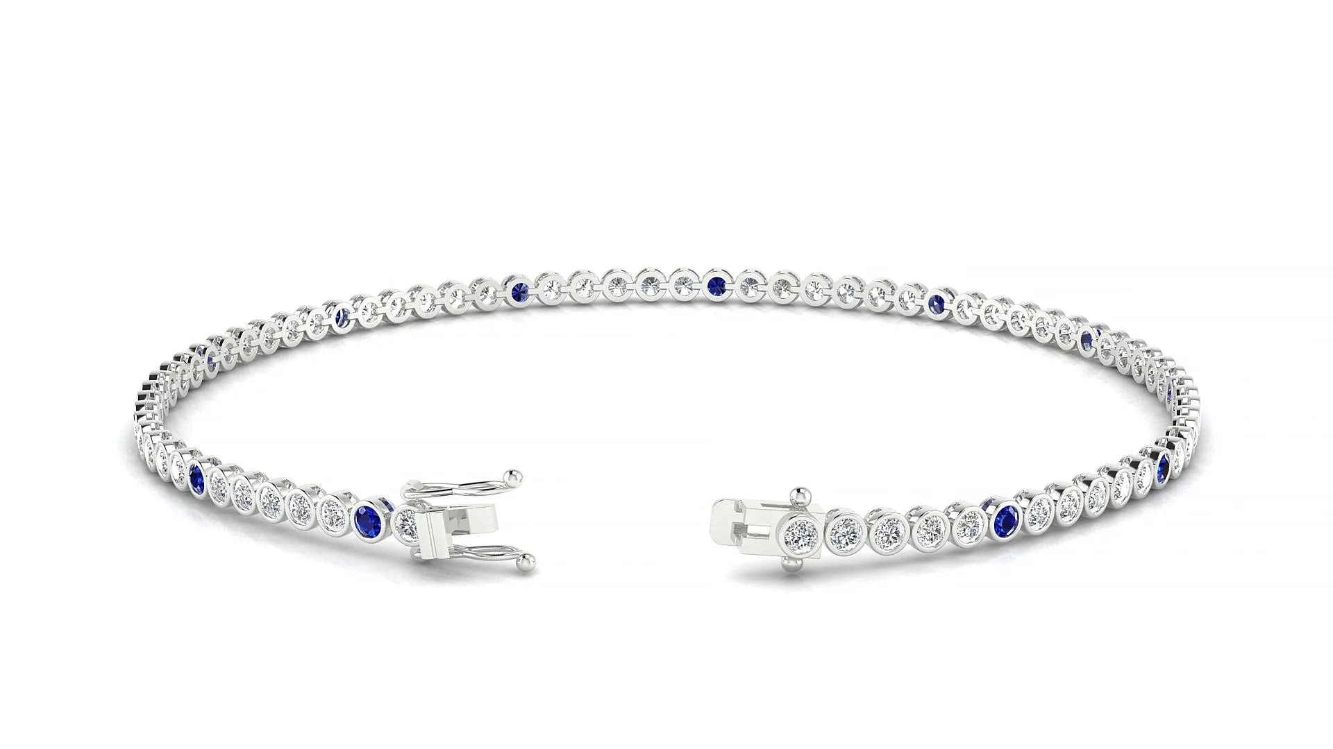Avila 1-5 | 18k White Gold 1.7 mm Round Natural Sapphire & Diamond Tennis Bracelet
