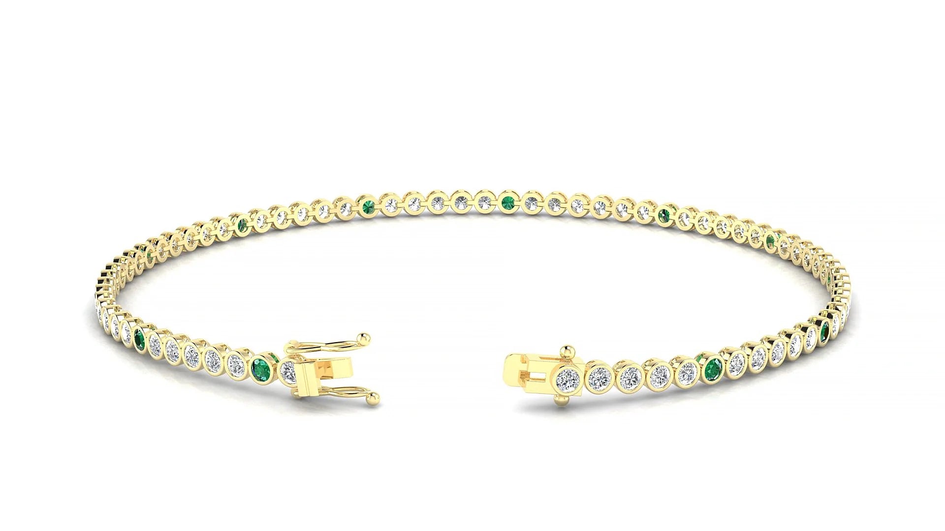 Avila 1-5 | 18k Yellow Gold 1.7 mm Round Natural Emerald & Diamond Tennis Bracelet