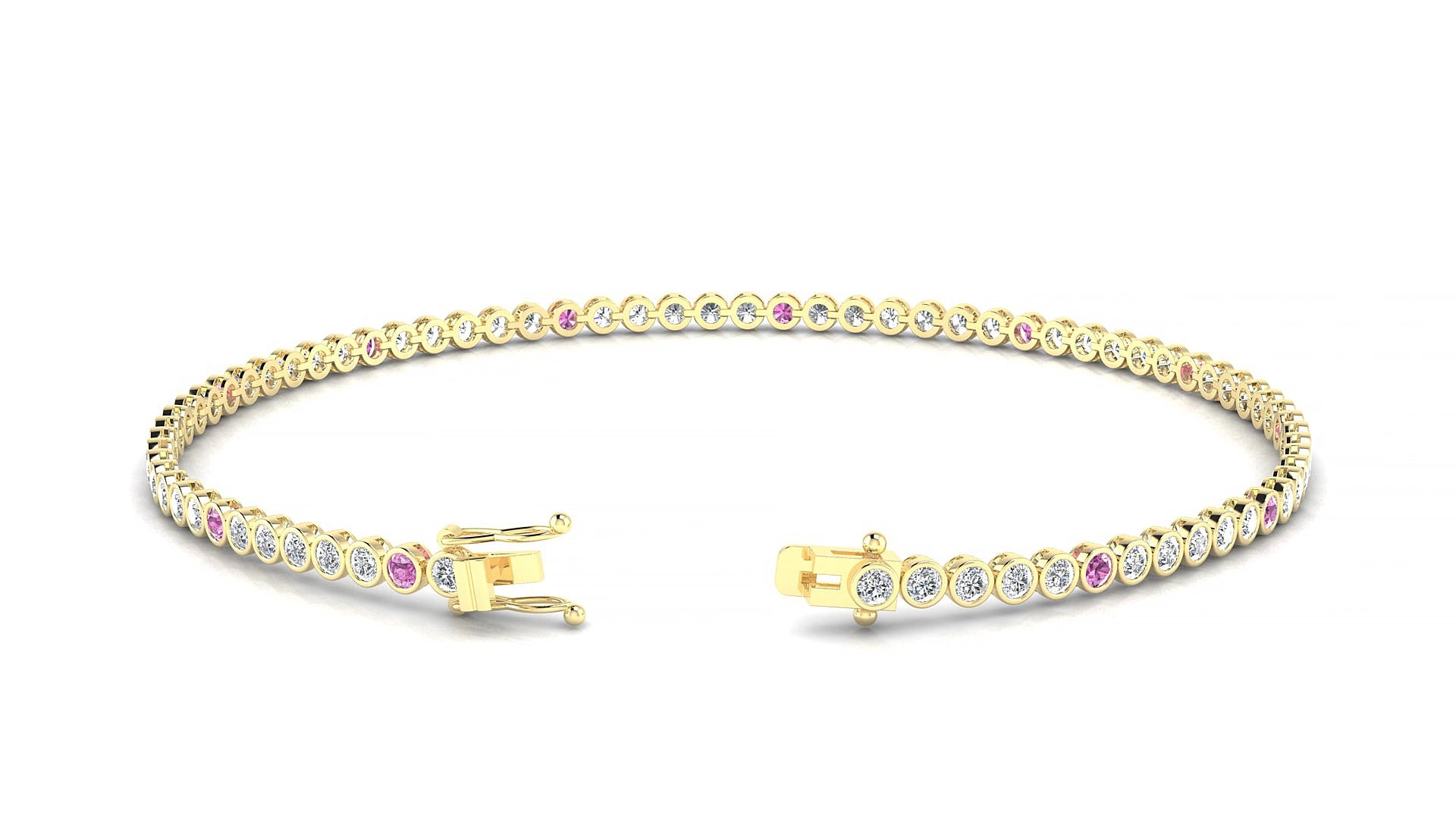 Avila 1-5 | 18k Yellow Gold 1.7 mm Round Natural Pink Sapphire & Diamond 15 cm Tennis Bracelet