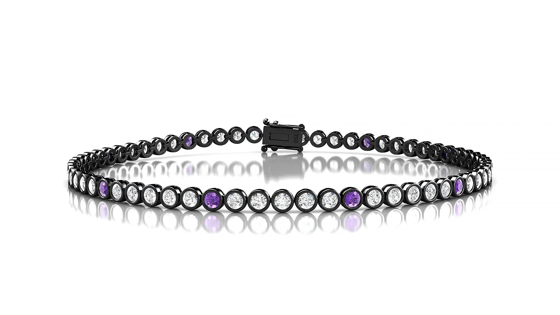 Avila 1-5 | 18k Black Gold 2 mm Round Natural Amethyst & Diamond Tennis Bracelet