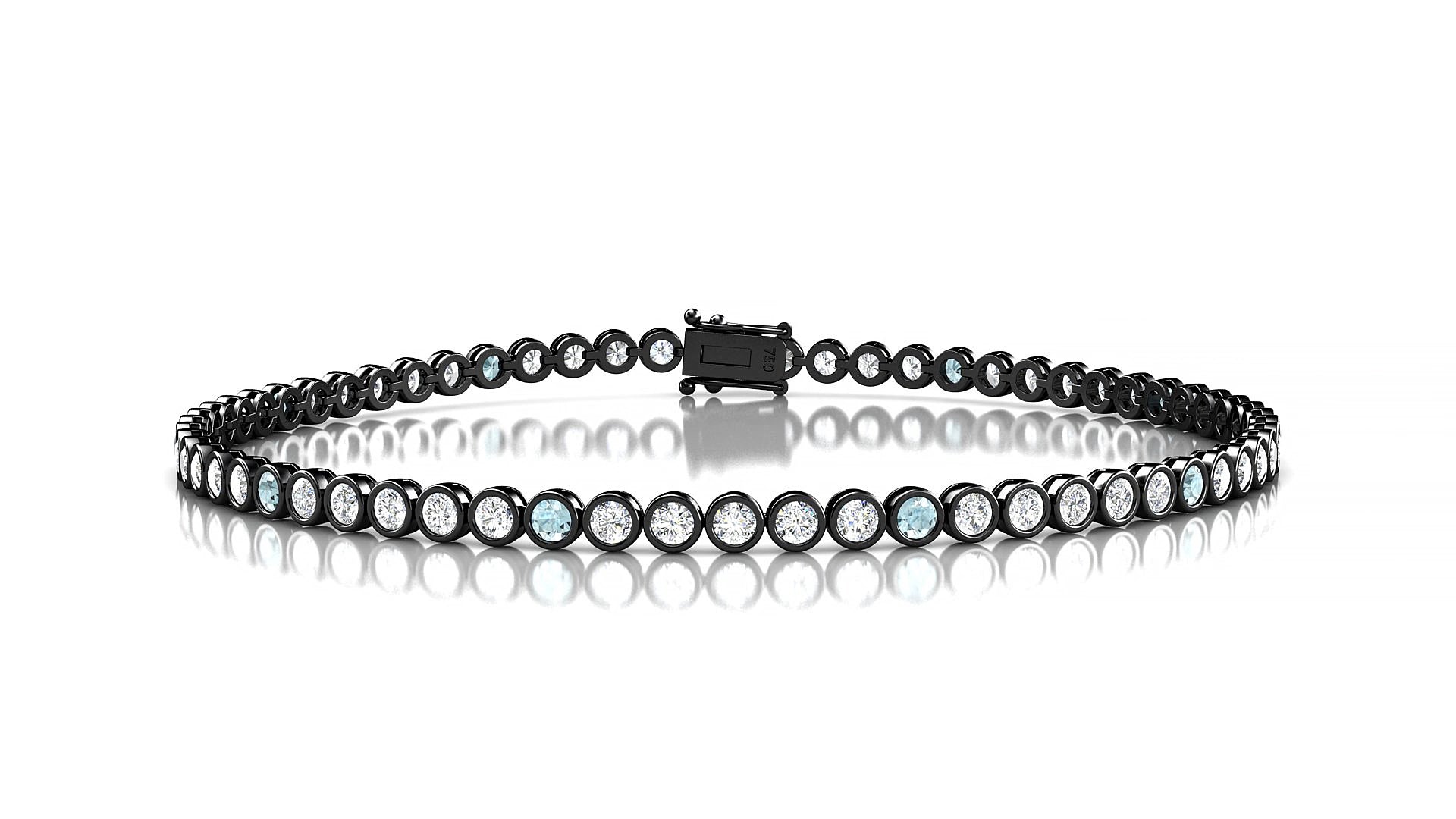 Avila 1-5 | 18k Black Gold 2 mm Round Natural Aquamarine & Diamond 15 cm Tennis Bracelet