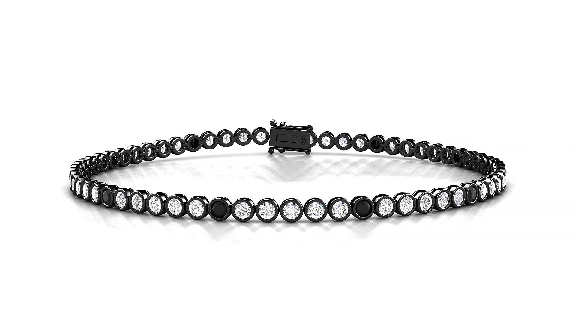 Avila 1-5 | 18k Black Gold 2 mm Round Natural Black Diamond & Diamond 15 cm Tennis Bracelet