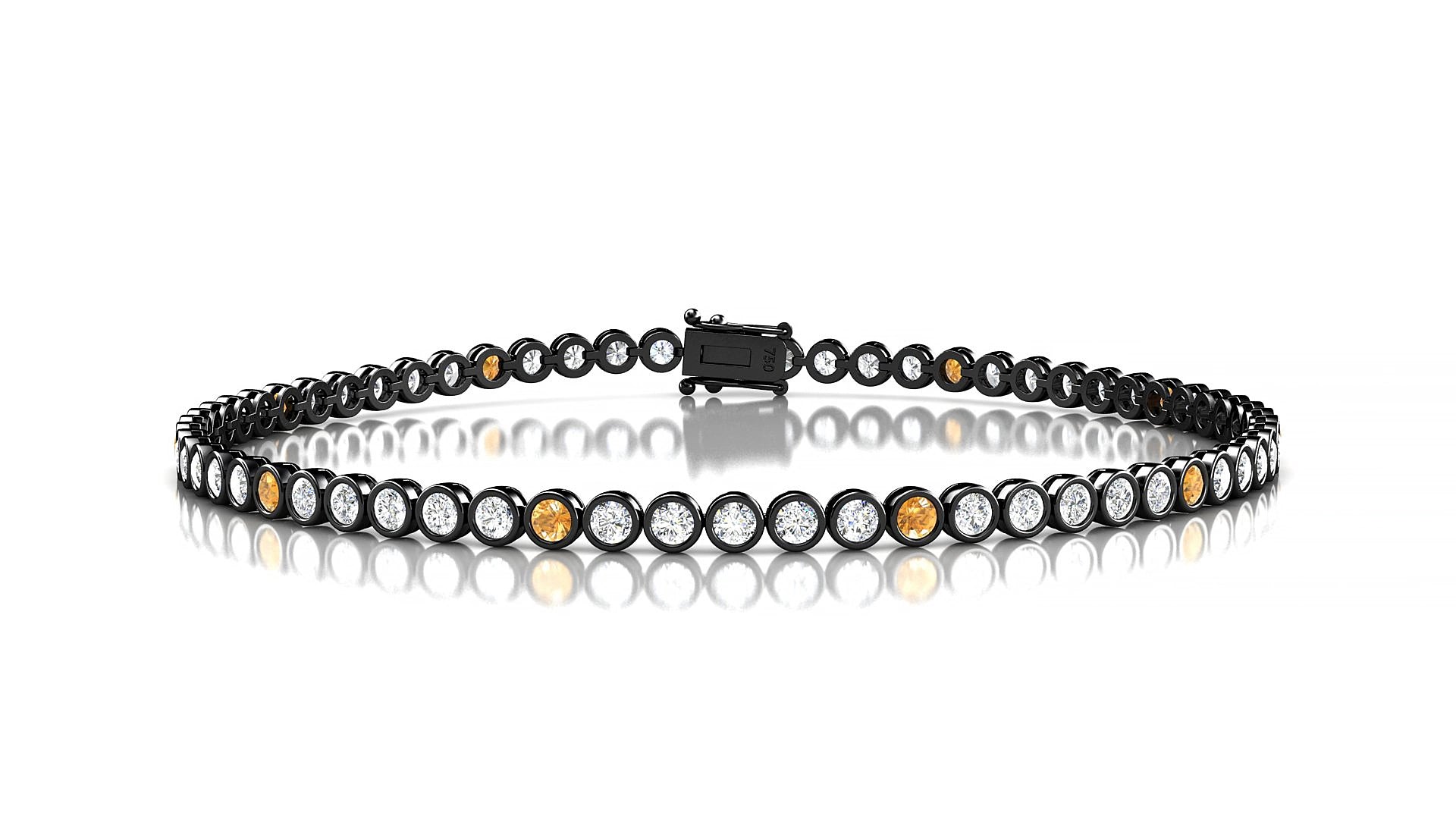 Avila 1-5 | 18k Black Gold 2 mm Round Natural Citrine & Diamond 15 cm Tennis Bracelet