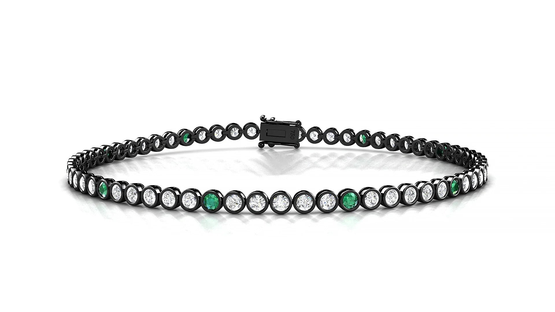 Avila 1-5 | 18k Black Gold 2 mm Round Natural Emerald & Diamond Tennis Bracelet