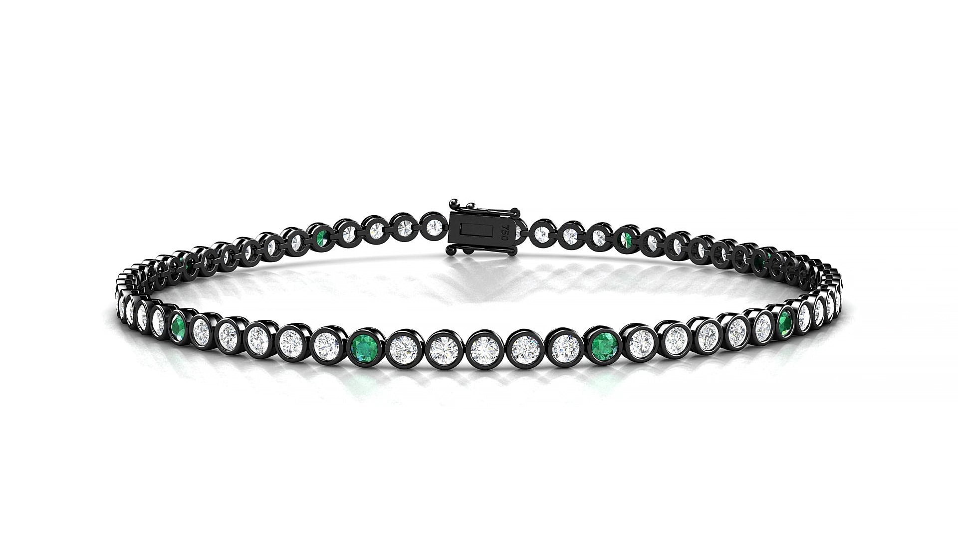 Avila 1-5 | 18k Black Gold 2 mm Round Natural Emerald & Diamond 18 cm Tennis Bracelet