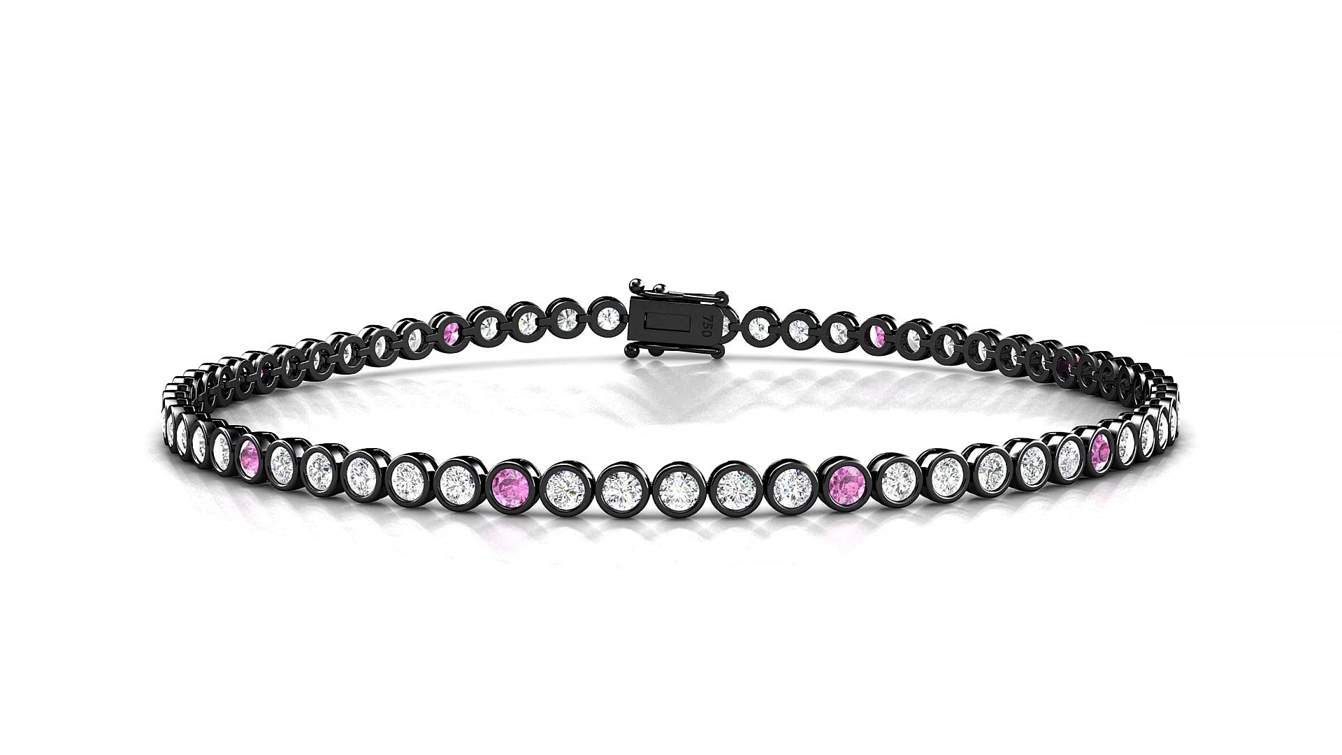 Avila 1-5 | 18k Black Gold 2 mm Round Natural Pink Sapphire & Diamond 19 cm Tennis Bracelet