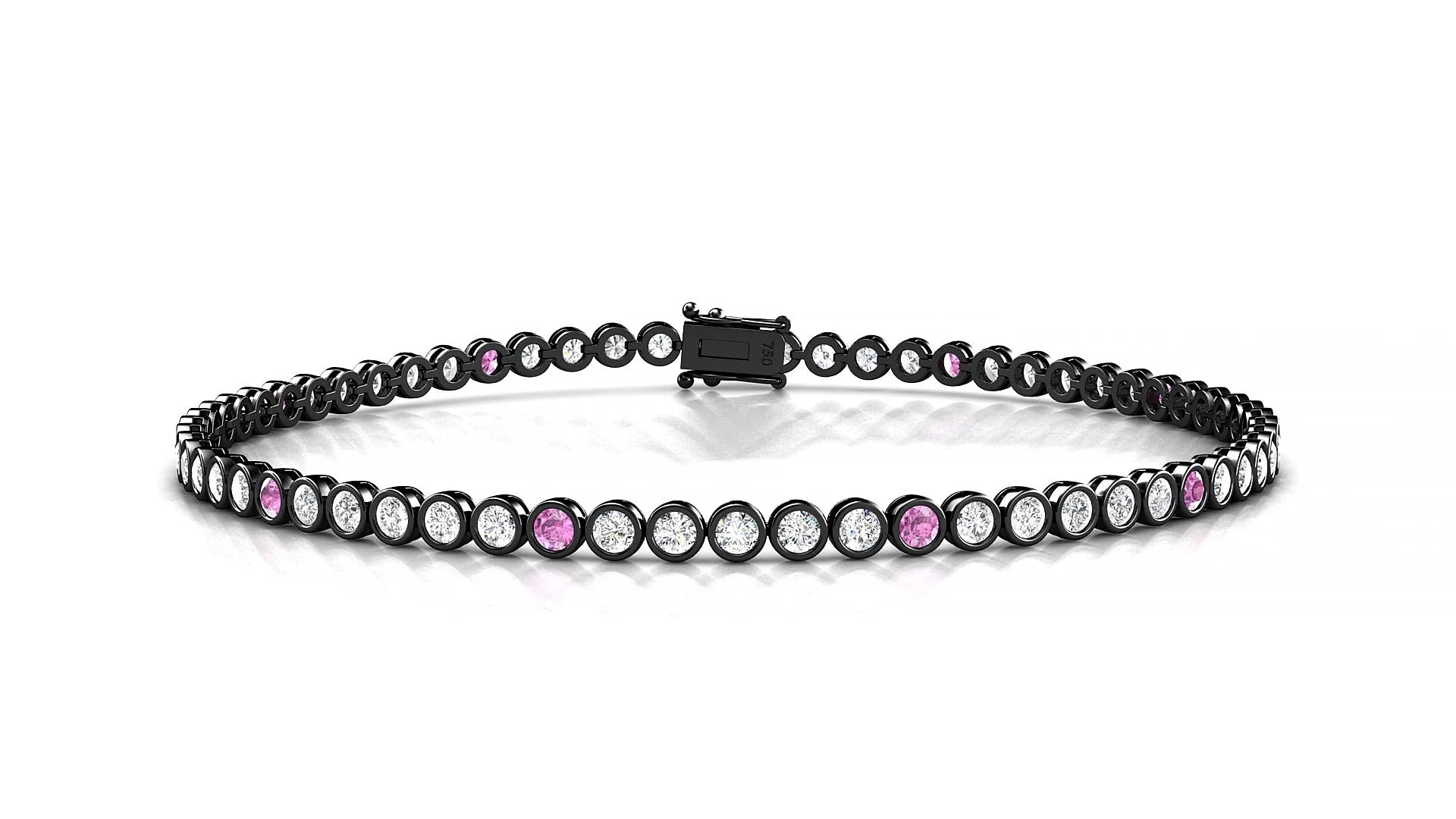 Avila 1-5 | 18k Black Gold 2 mm Round Natural Pink Sapphire & Diamond Tennis Bracelet