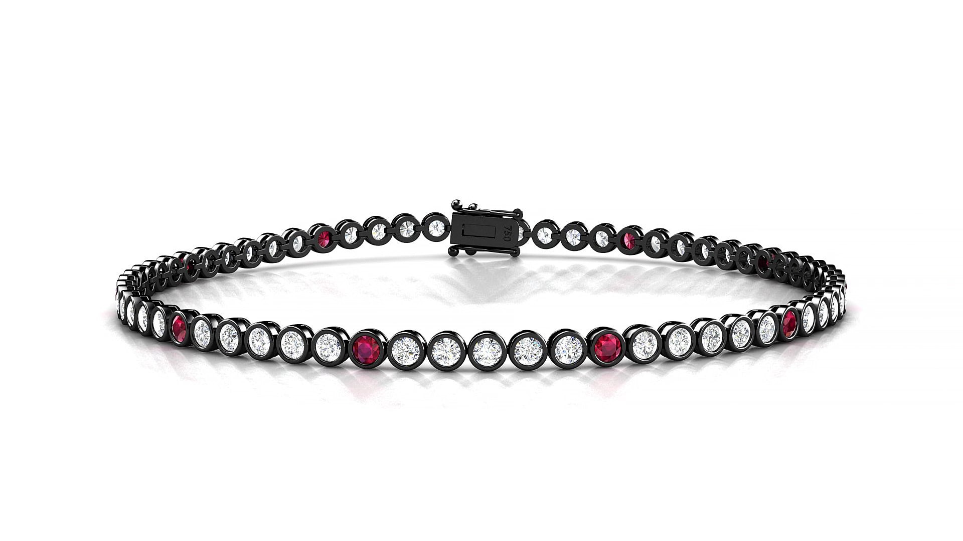 Avila 1-5 | 18k Black Gold 2 mm Round Natural Ruby & Diamond 18 cm Tennis Bracelet