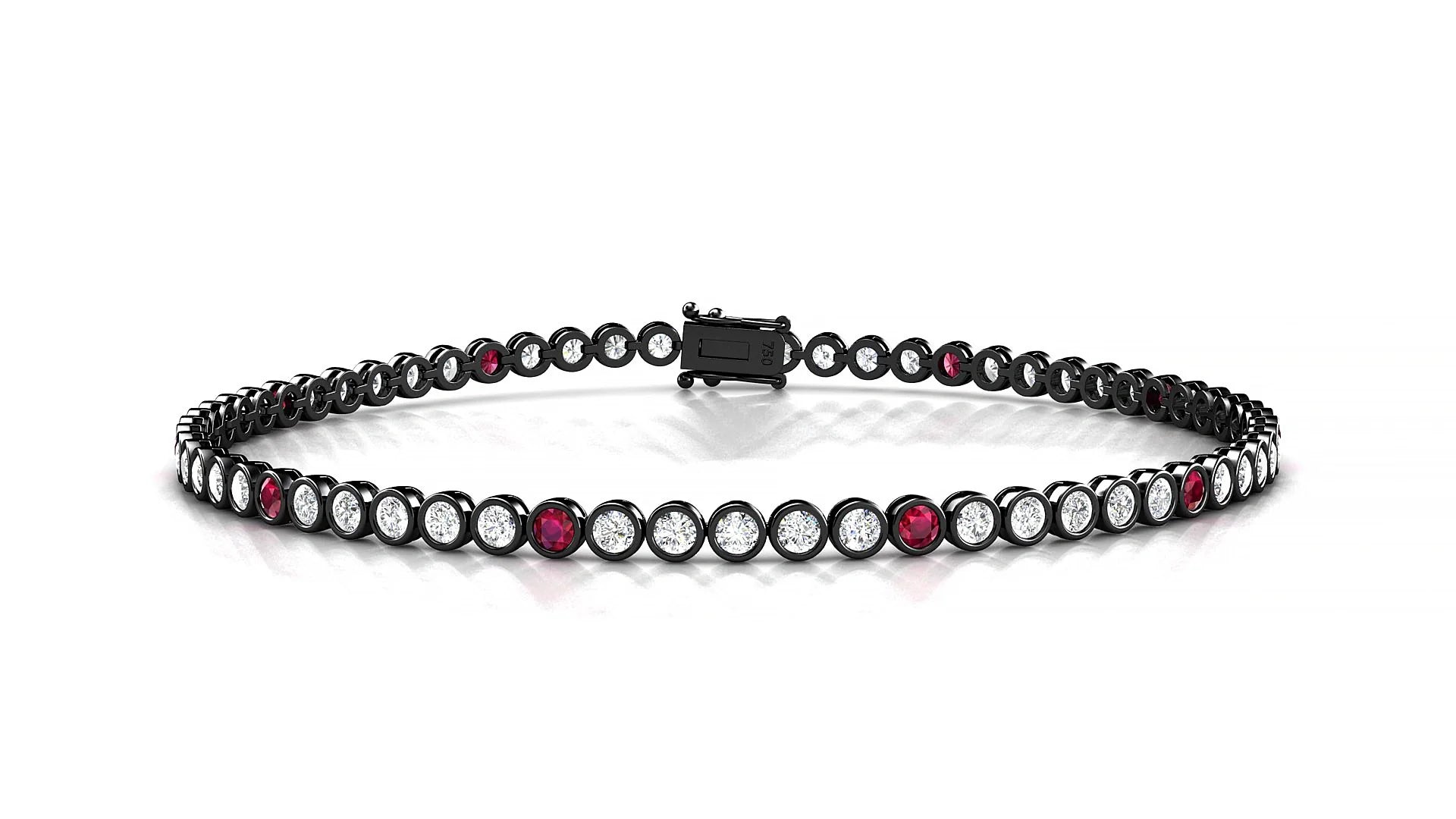 Avila 1-5 | 18k Black Gold 2 mm Round Natural Ruby & Diamond Tennis Bracelet