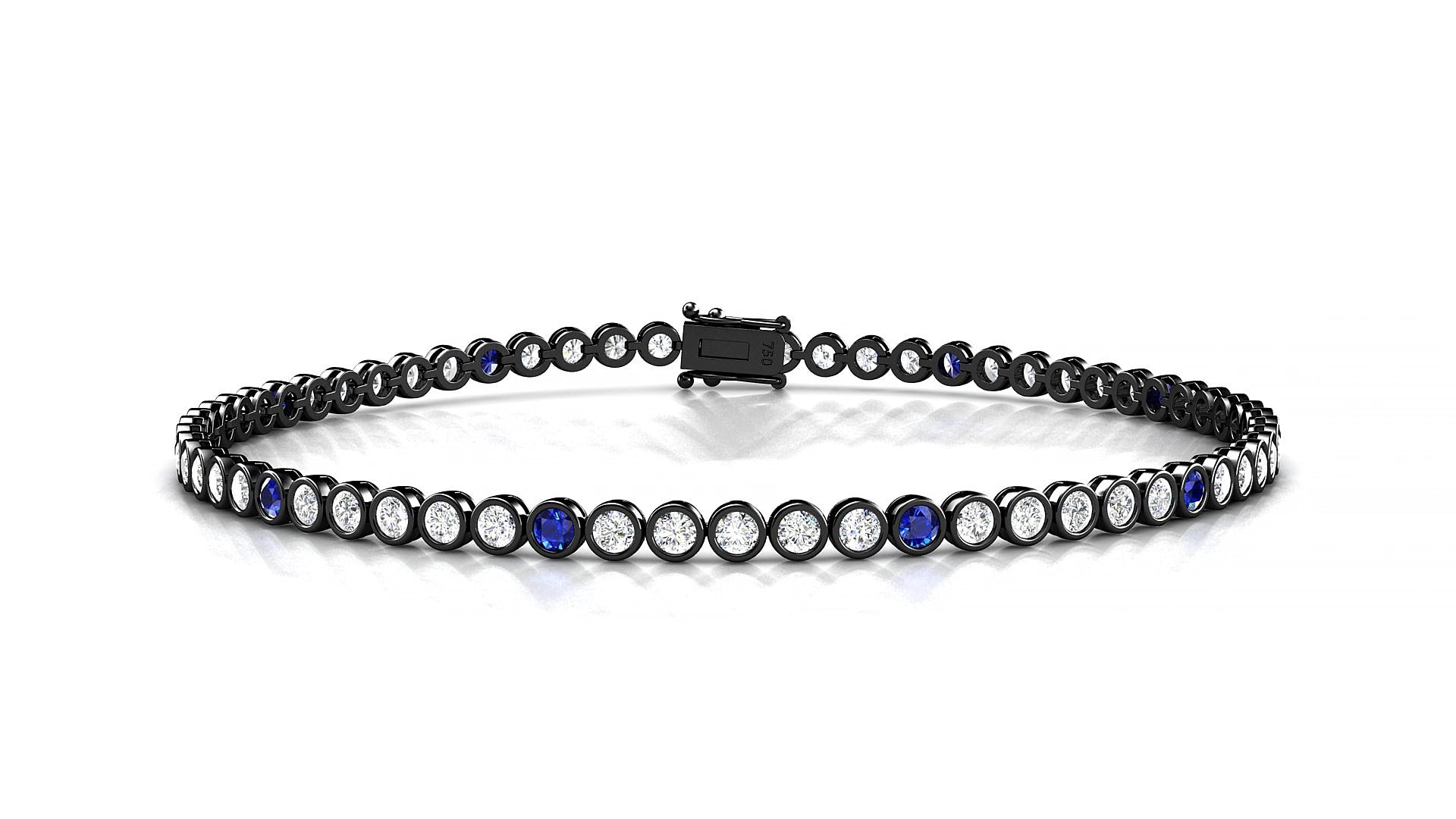 Avila 1-5 | 18k Black Gold 2 mm Round Natural Sapphire & Diamond 15 cm Tennis Bracelet