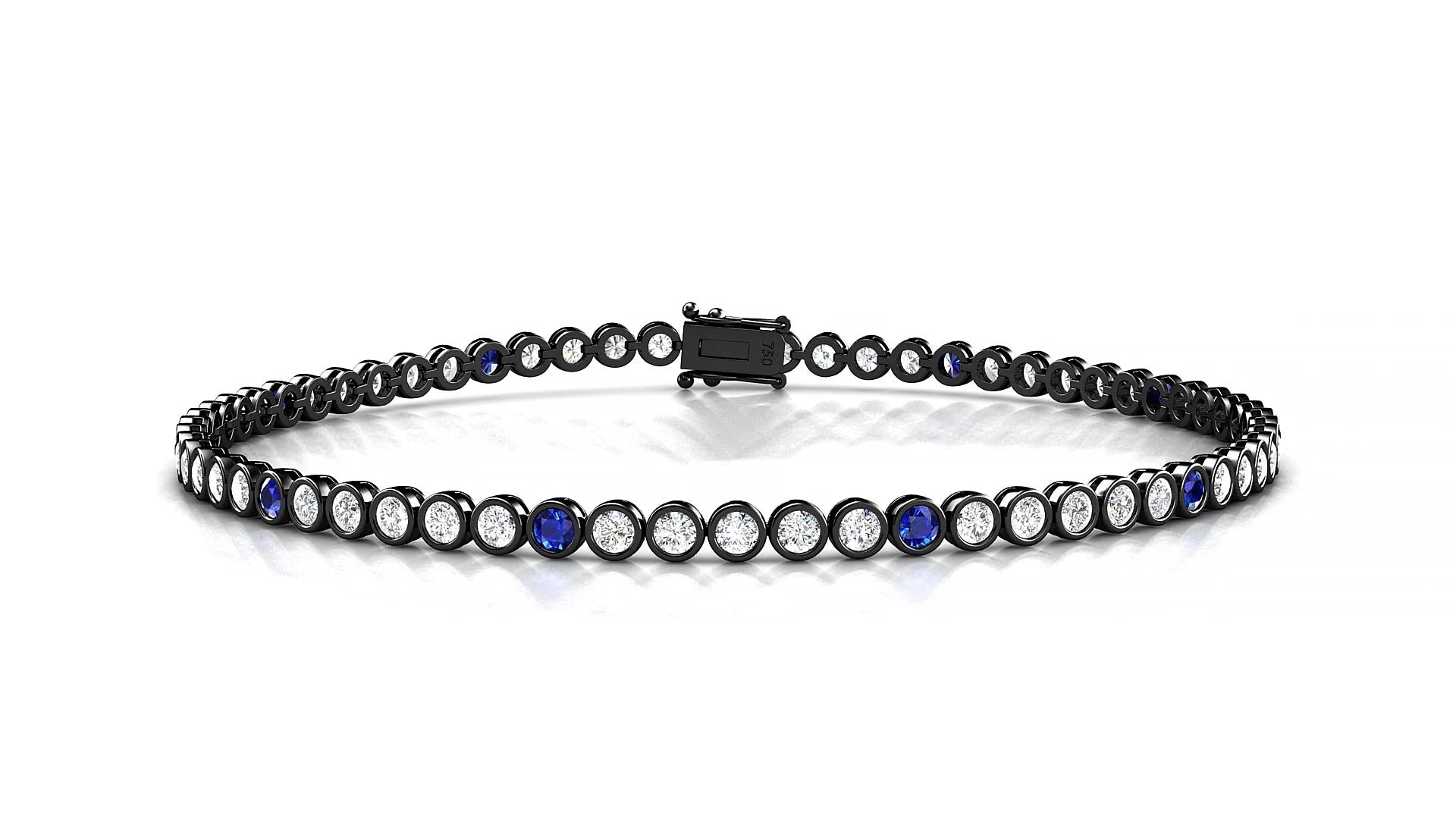 Avila 1-5 | 18k Black Gold 2 mm Round Natural Sapphire & Diamond Tennis Bracelet