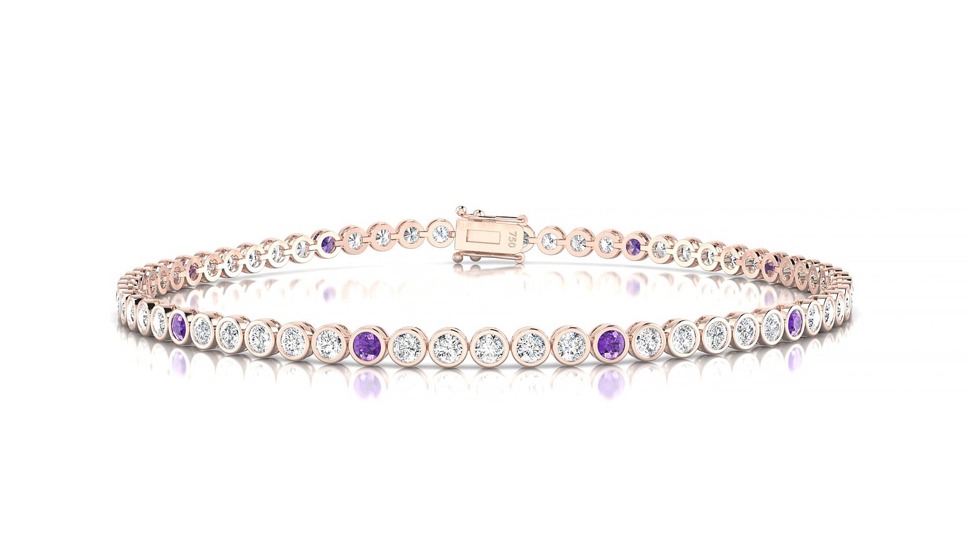 Avila 1-5 | 18k Rose Gold 2 mm Round Natural Amethyst & Diamond 18 cm Tennis Bracelet