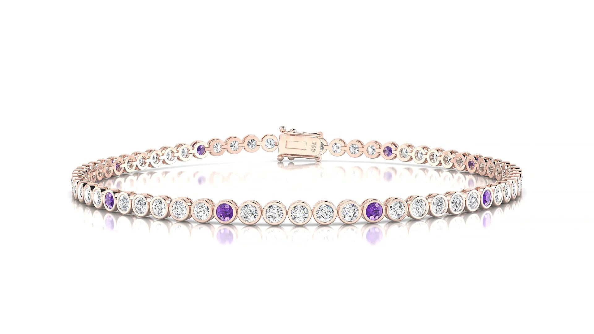 Avila 1-5 | 18k Rose Gold 2 mm Round Natural Amethyst & Diamond Tennis Bracelet