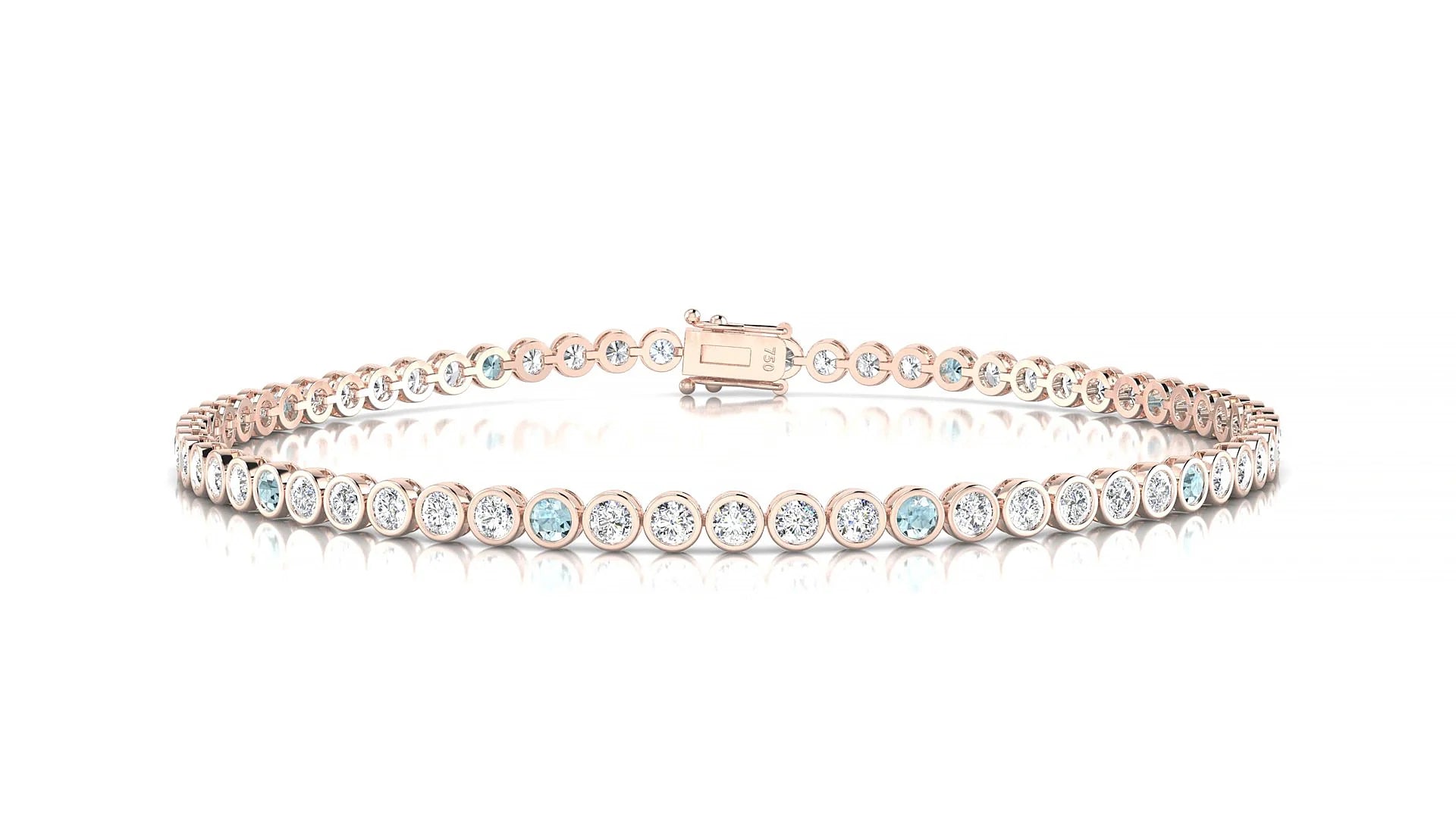 Avila 1-5 | 18k Rose Gold 2 mm Round Natural Aquamarine & Diamond Tennis Bracelet