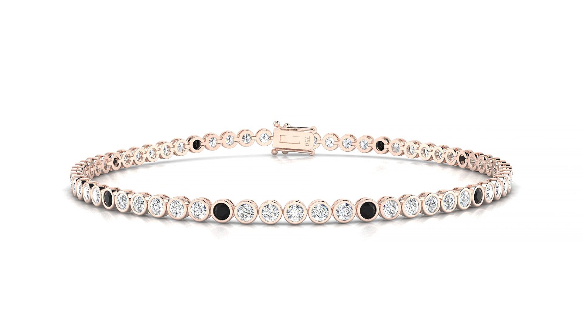 Avila 1-5 | 18k Rose Gold 2 mm Round Natural Black Diamond & Diamond 18 cm Tennis Bracelet