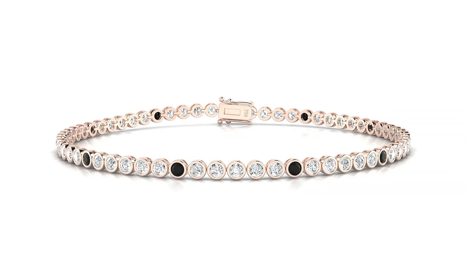 Avila 1-5 | 18k Rose Gold 2 mm Round Natural Black Diamond & Diamond Tennis Bracelet
