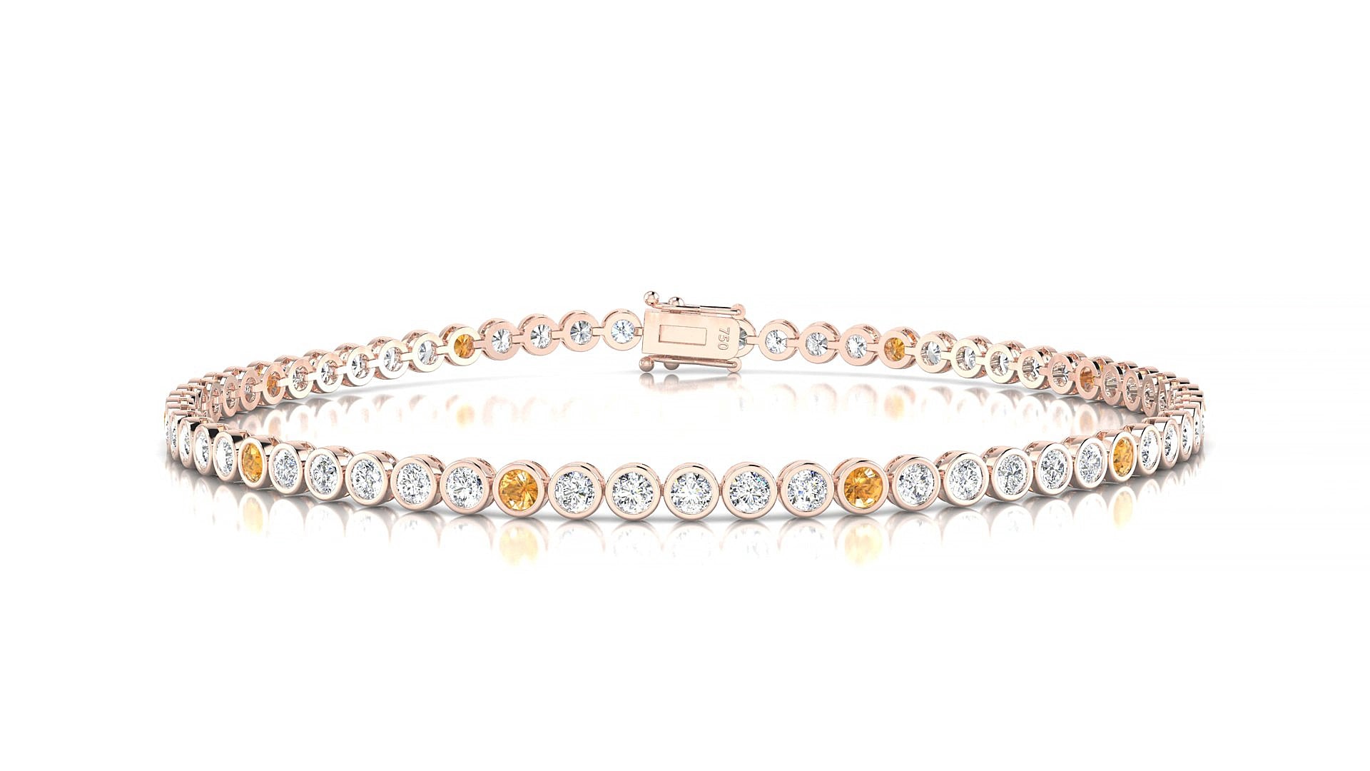 Avila 1-5 | 18k Rose Gold 2 mm Round Natural Citrine & Diamond 18 cm Tennis Bracelet
