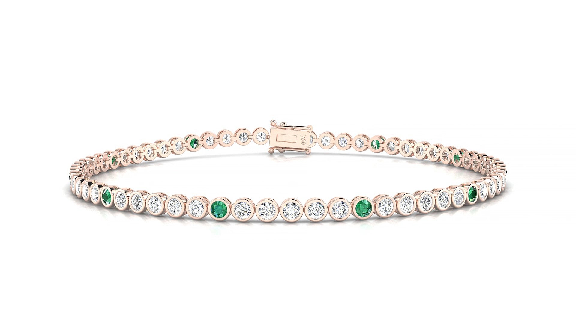 Avila 1-5 | 18k Rose Gold 2 mm Round Natural Emerald & Diamond 15 cm Tennis Bracelet