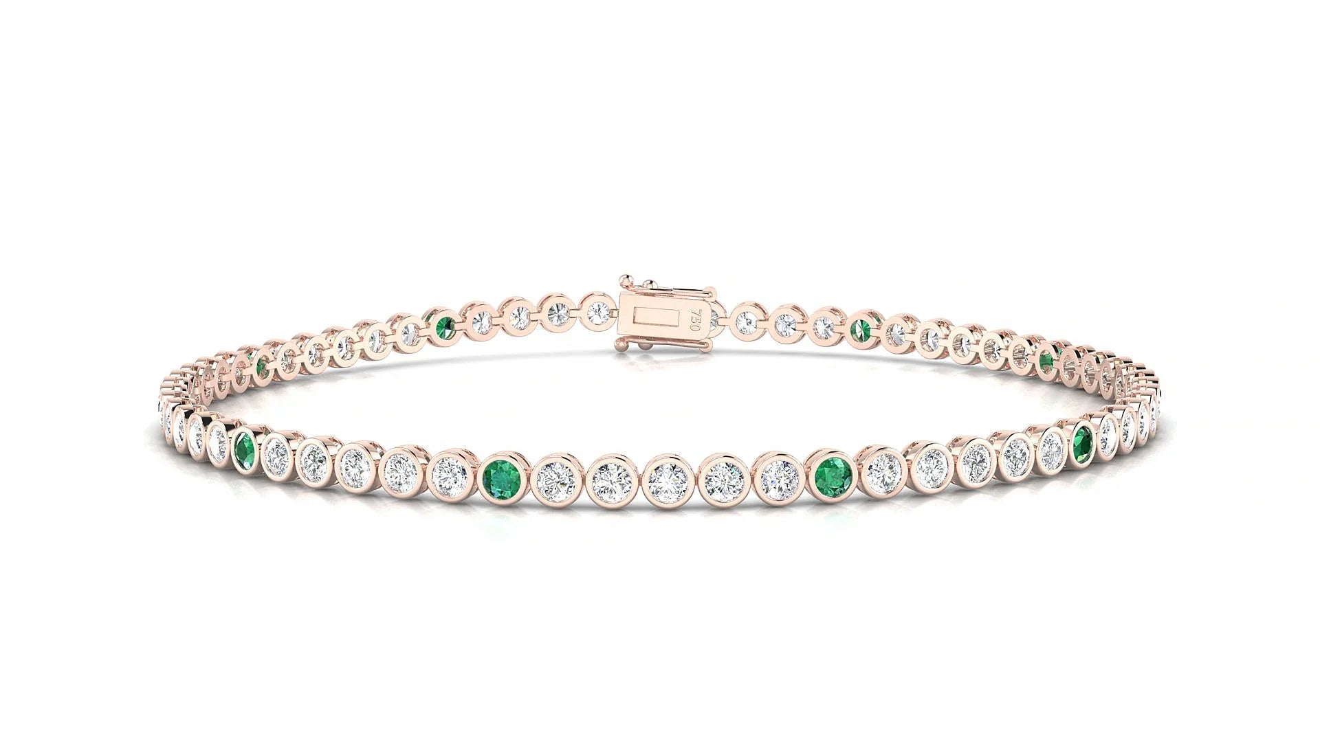 Avila 1-5 | 18k Rose Gold 2 mm Round Natural Emerald & Diamond Tennis Bracelet