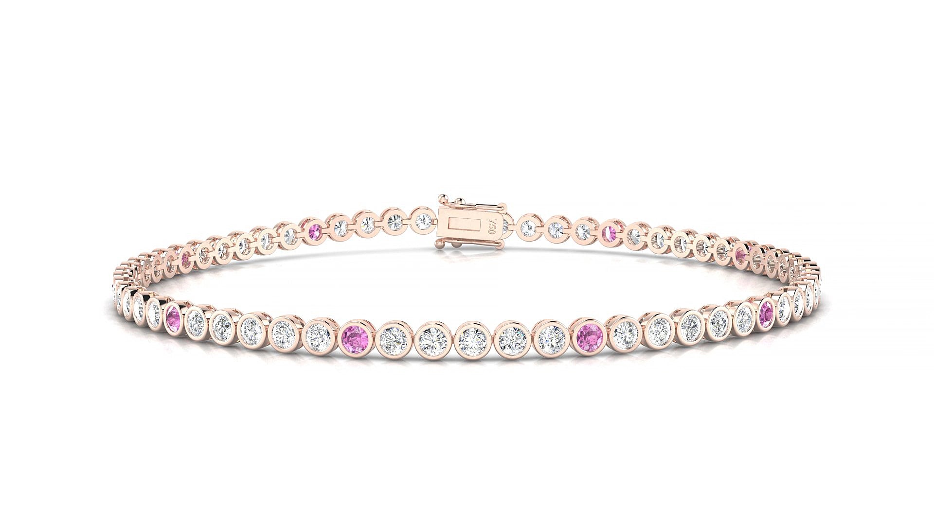 Avila 1-5 | 18k Rose Gold 2 mm Round Natural Pink Sapphire & Diamond 20 cm Tennis Bracelet