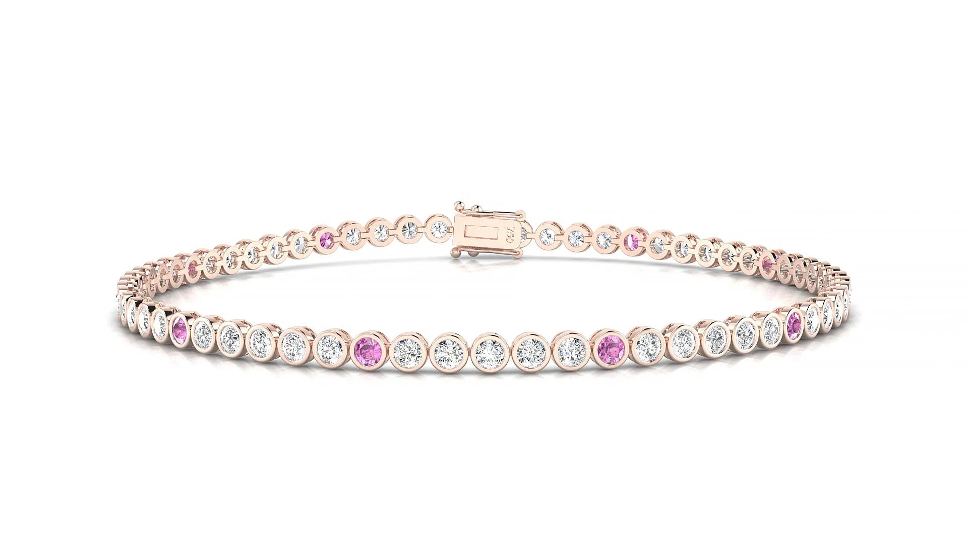 Avila 1-5 | 18k Rose Gold 2 mm Round Natural Pink Sapphire & Diamond Tennis Bracelet